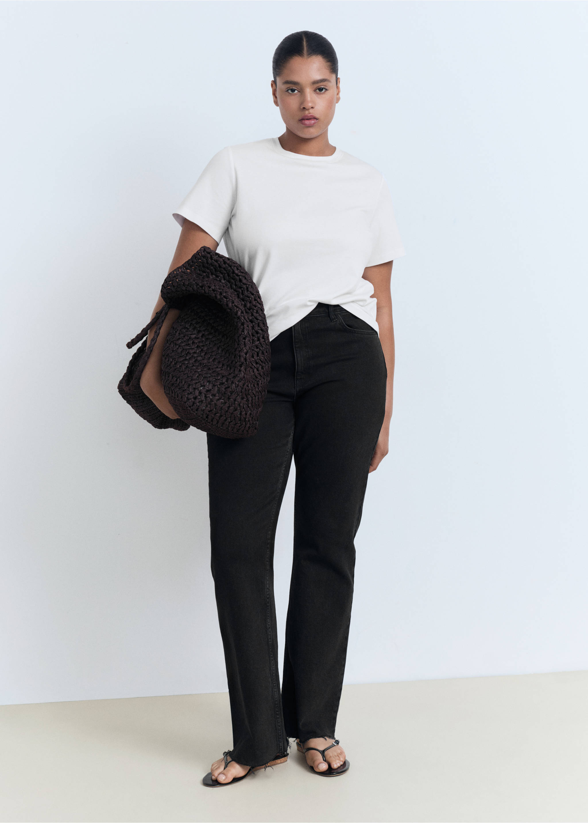 Cotton short-sleeved t-shirt - Details of the article 3, White. Ref: 17021197-00.