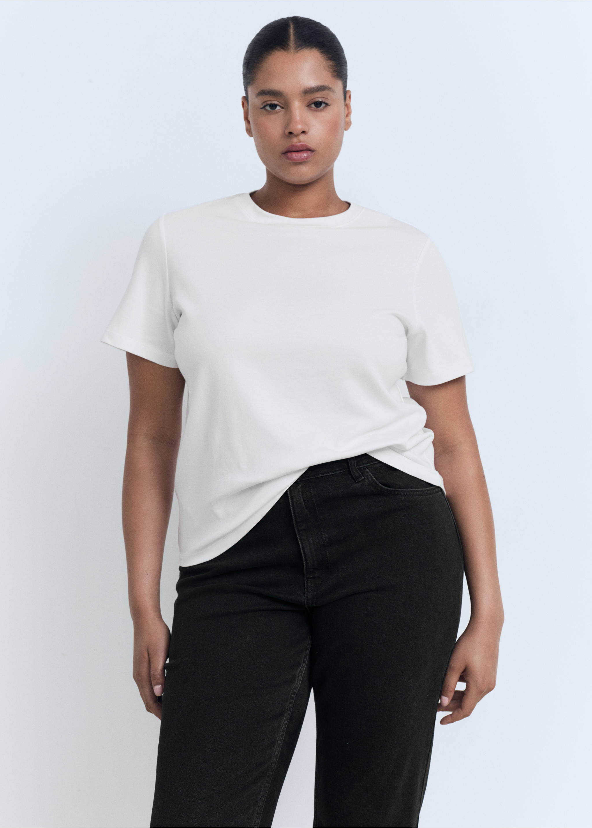 Cotton short-sleeved t-shirt - Details of the article 5, White. Ref: 17021197-00.