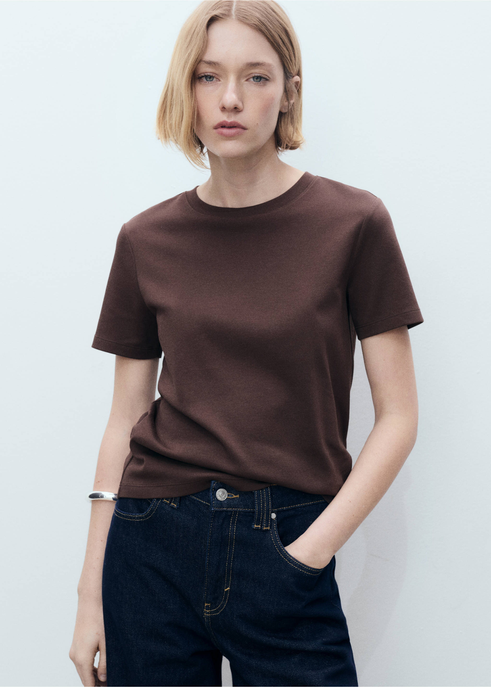 Cotton short-sleeved t-shirt - Medium plane, Chocolate. Ref: 17021197-00.