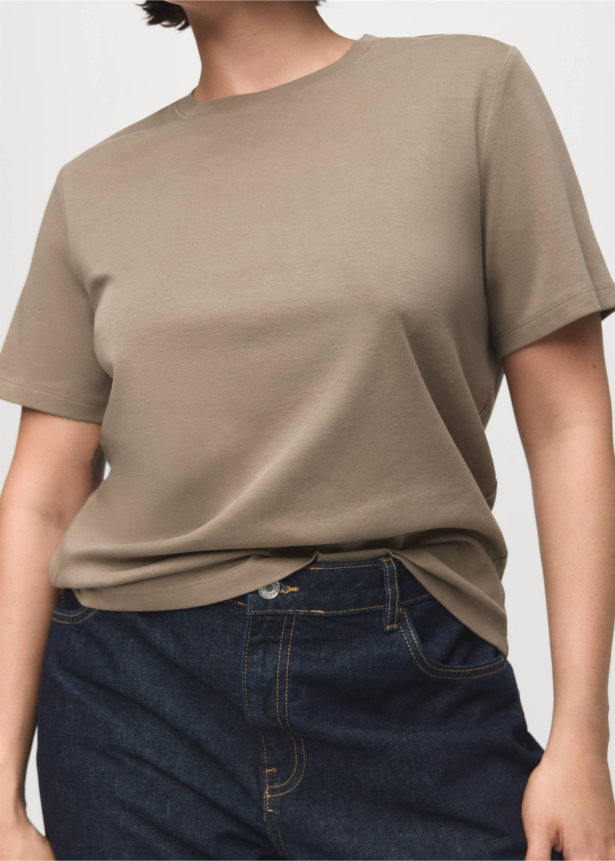 Cotton short-sleeved t-shirt - Details of the article 5, Medium Brown. Ref: 17021197-00.