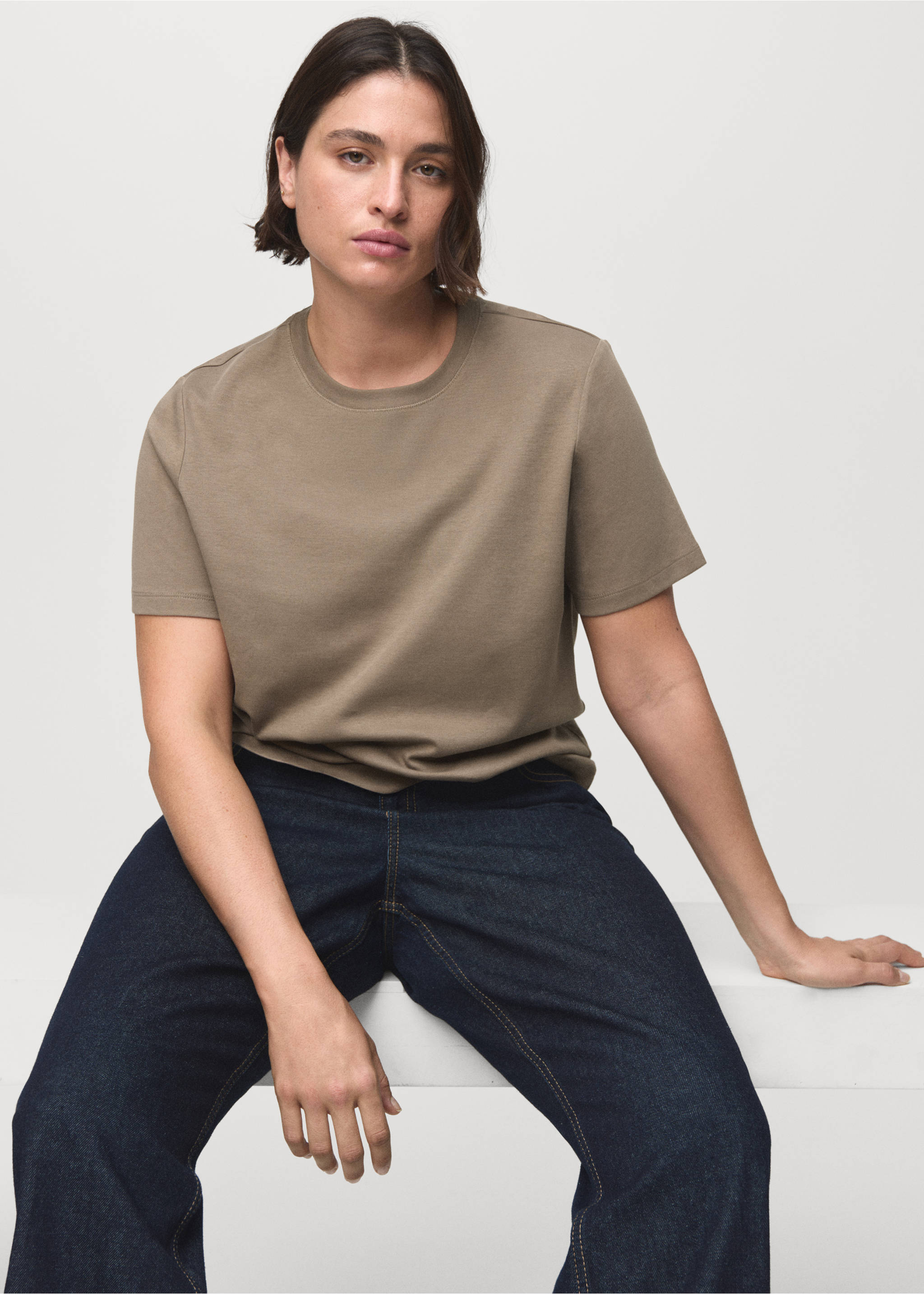 Cotton short-sleeved t-shirt - Details of the article 4, Medium Brown. Ref: 17021197-00.