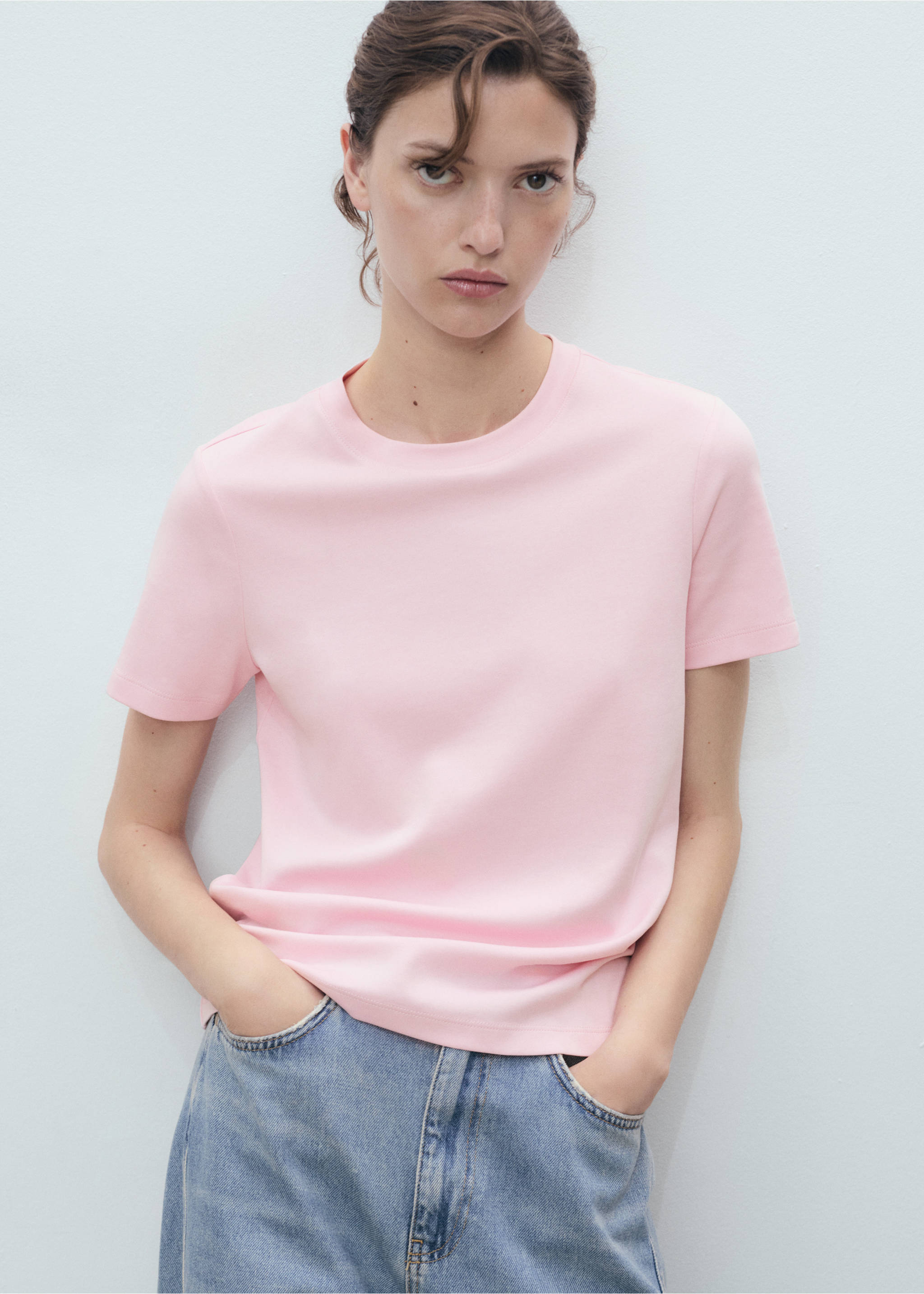 Cotton short-sleeved t-shirt - Medium plane, Light Pink. Ref: 17021197-00.