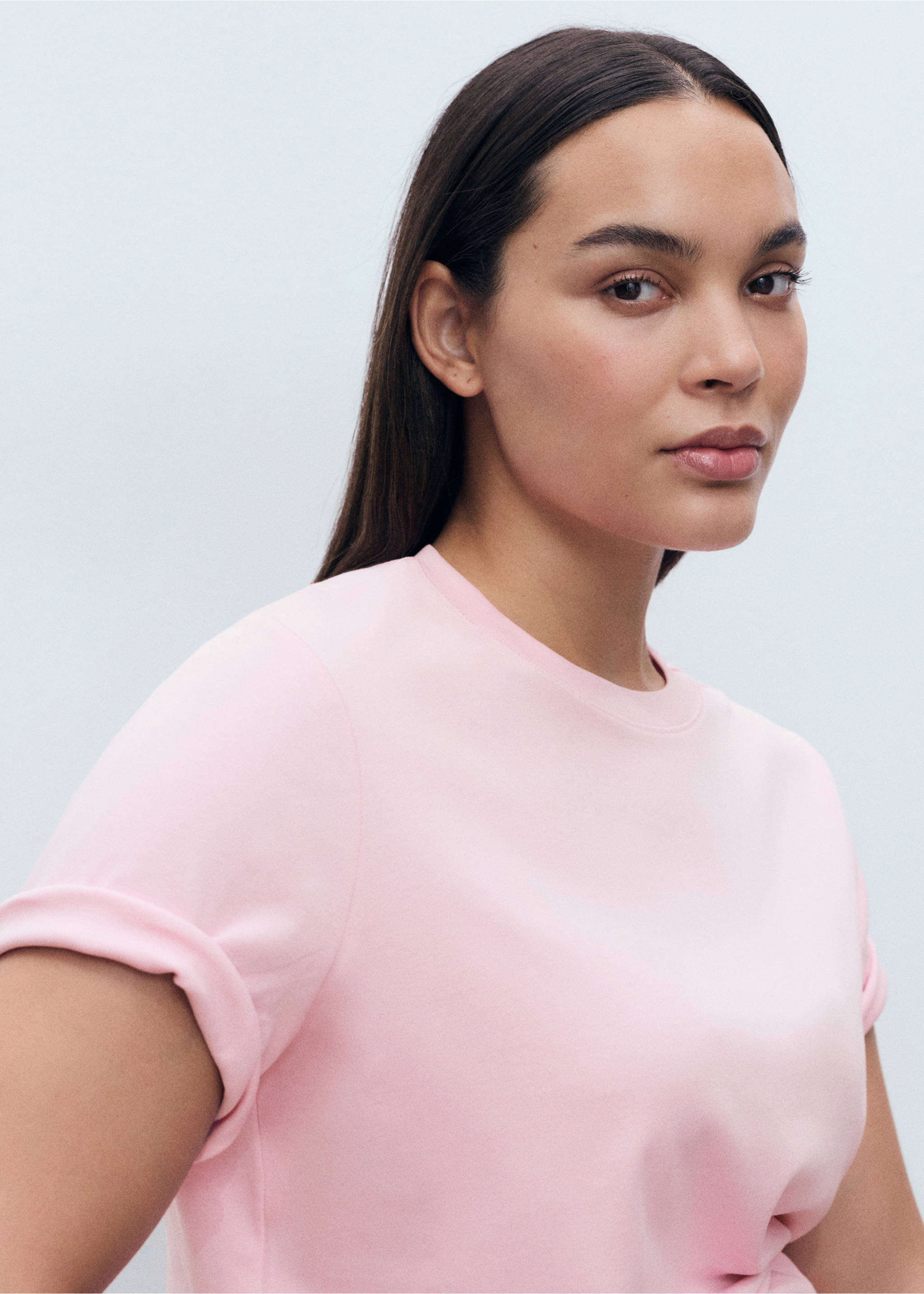 Cotton short-sleeved t-shirt - Details of the article 4, Light Pink. Ref: 17021197-00.