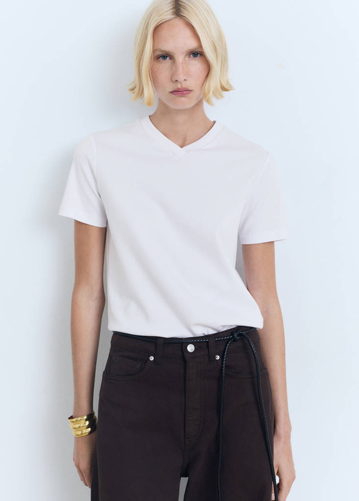 V-neck cotton T-shirt — White