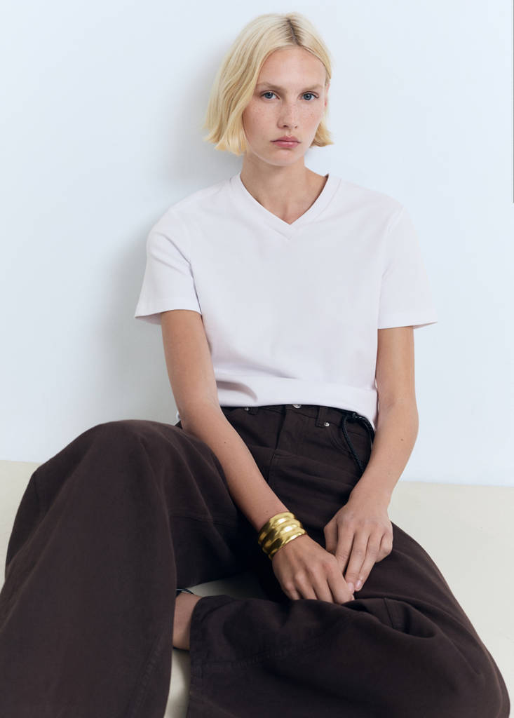 V-neck cotton T-shirt — White