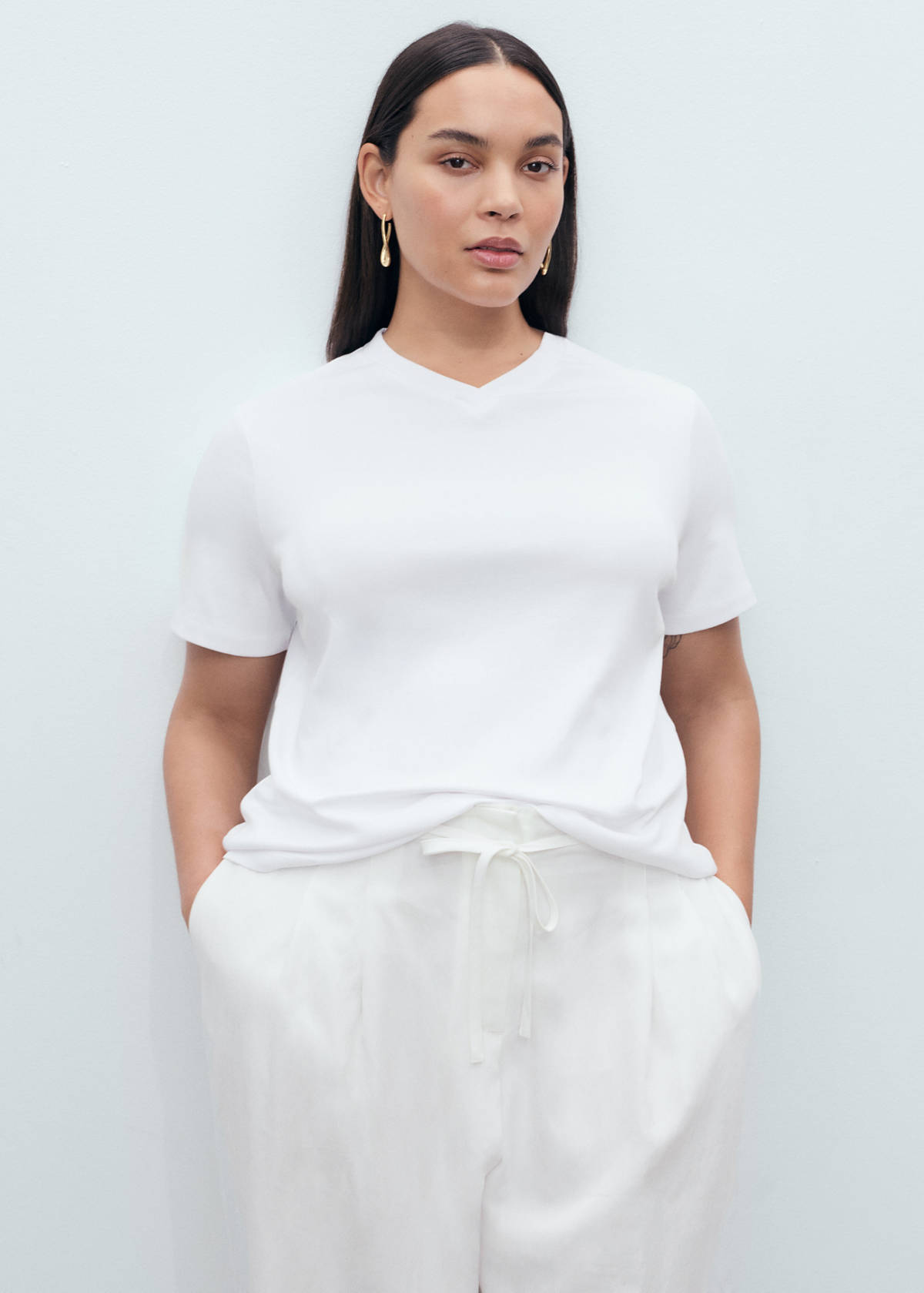 V-neck cotton T-shirt — White
