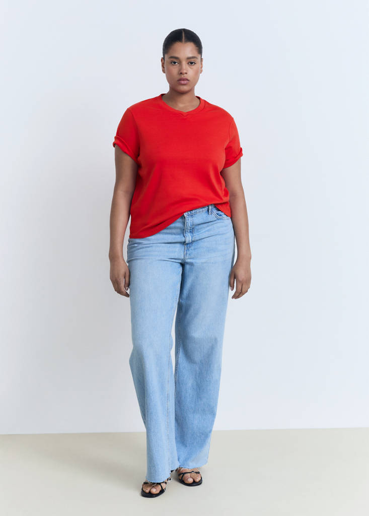 V-neck cotton T-shirt — Red