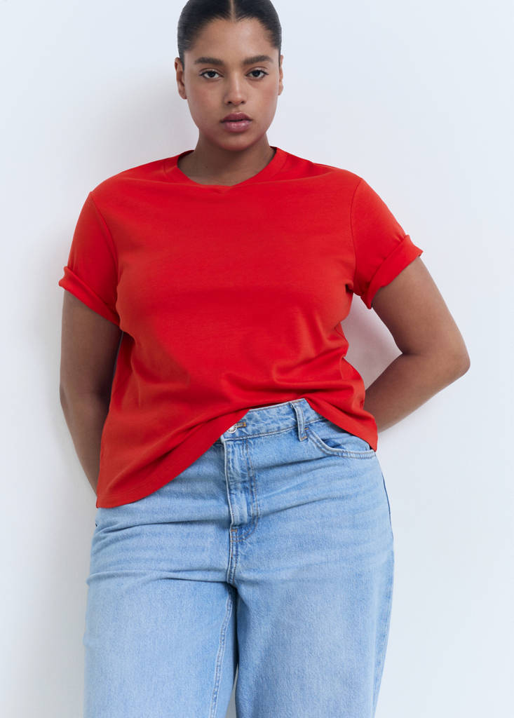 V-neck cotton T-shirt — Red