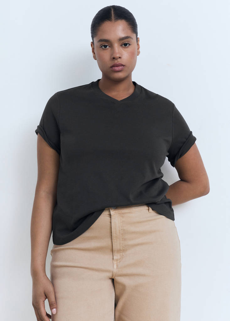 V-neck cotton T-shirt — Black