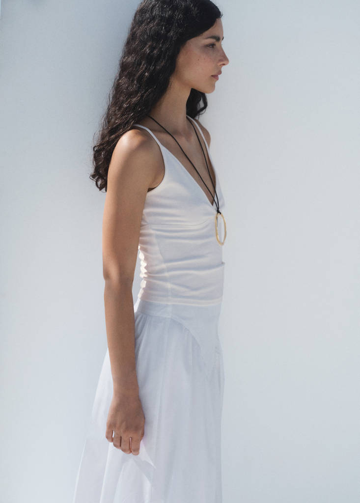 V-neck cotton top — Ecru