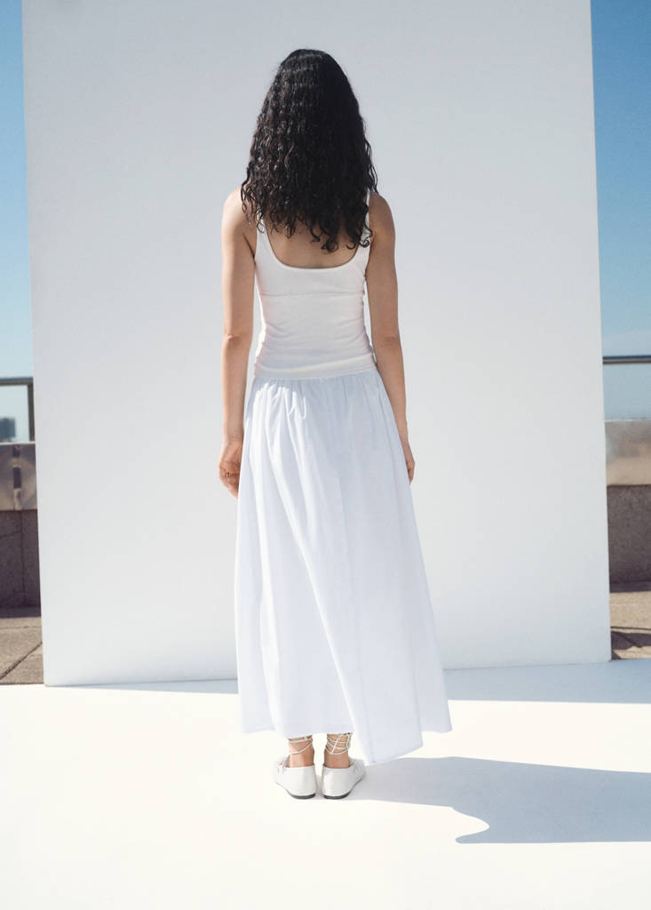 V-neck cotton top — Ecru