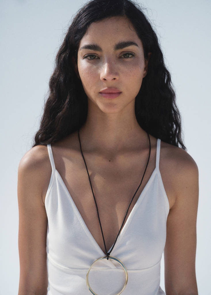 V-neck cotton top — Ecru