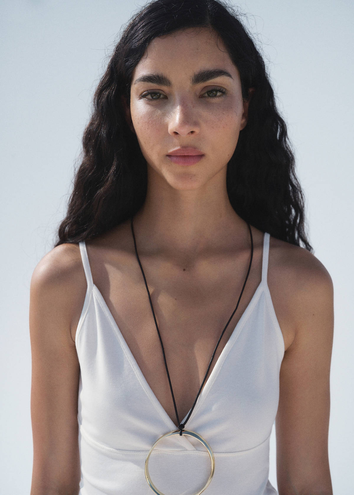 V-neck cotton top — Ecru