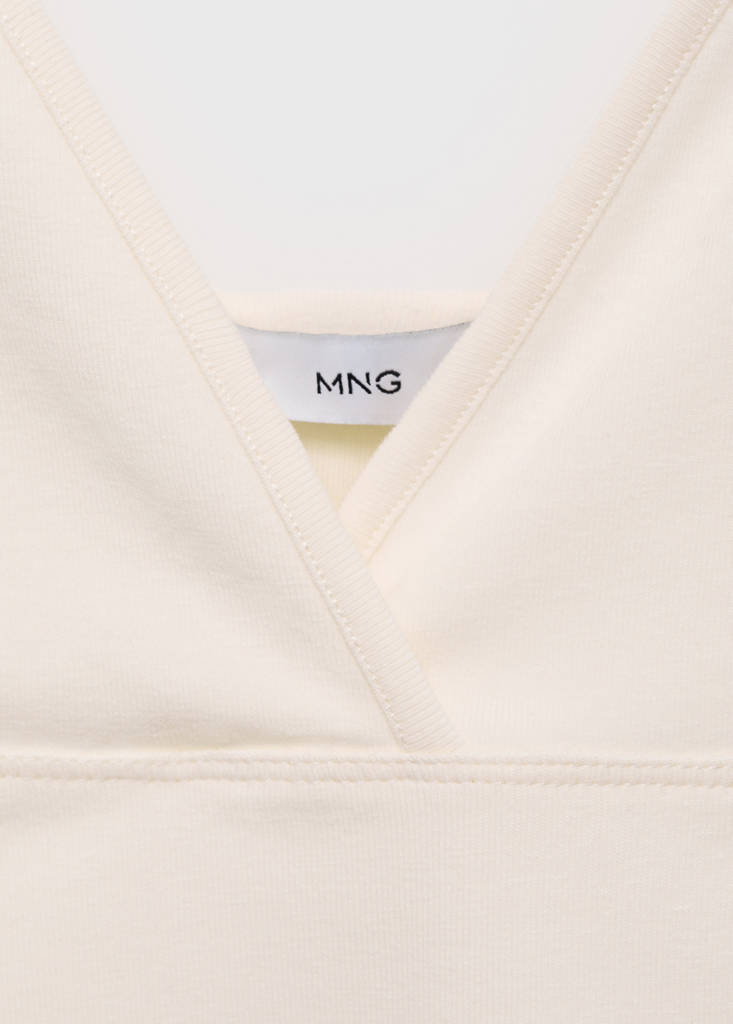 V-neck cotton top — Ecru