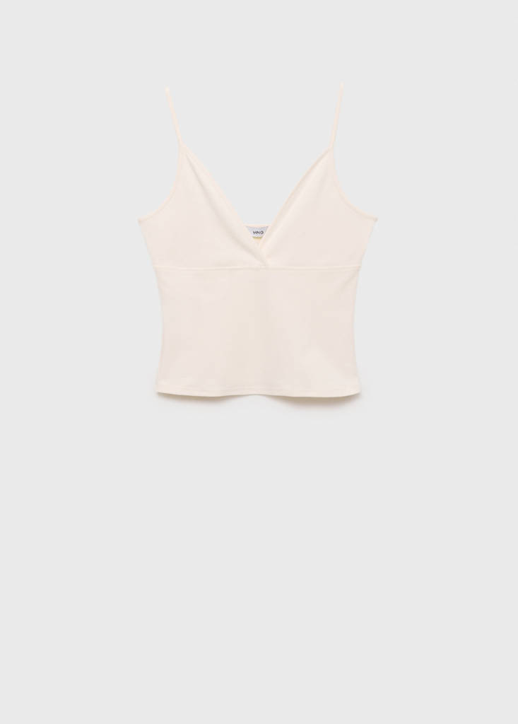 V-neck cotton top — Ecru