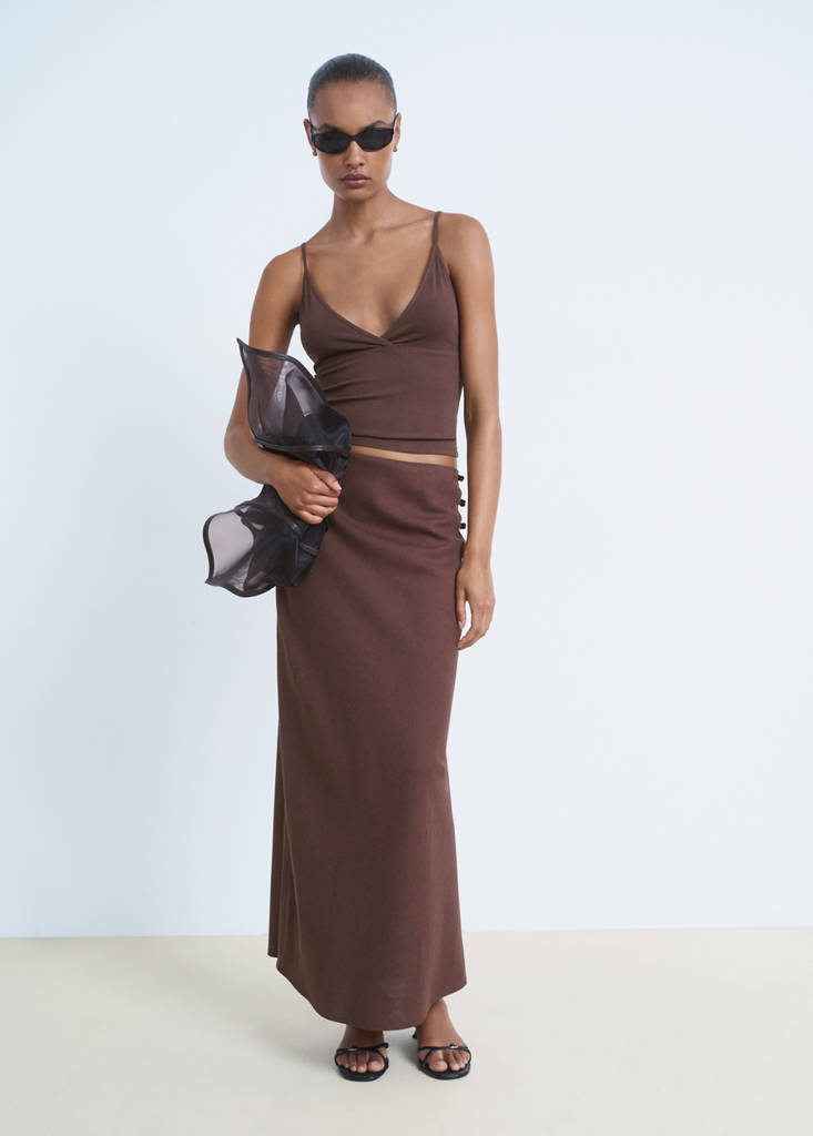 V-neck cotton top — Chocolate