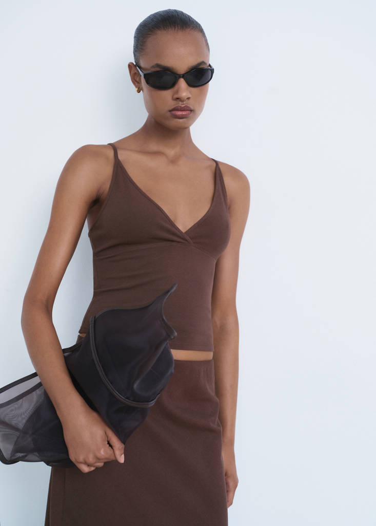 V-neck cotton top — Chocolate