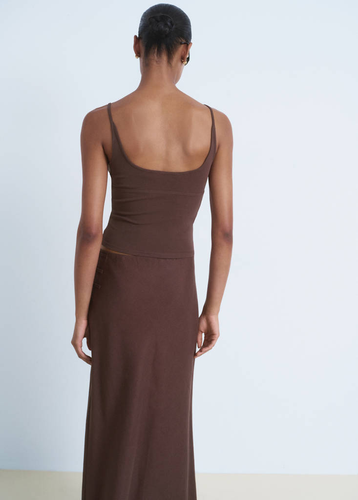 V-neck cotton top — Chocolate