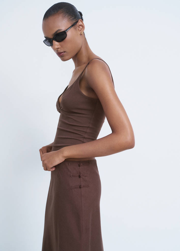 V-neck cotton top — Chocolate