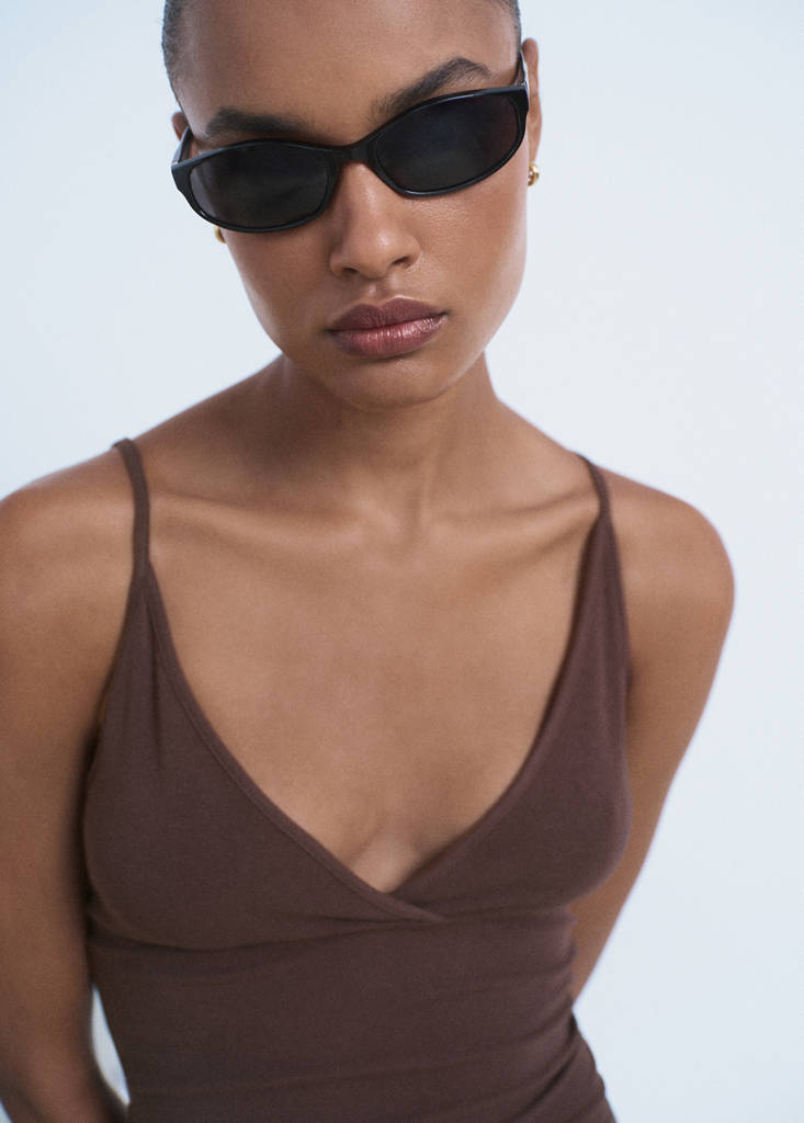 V-neck cotton top — Chocolate