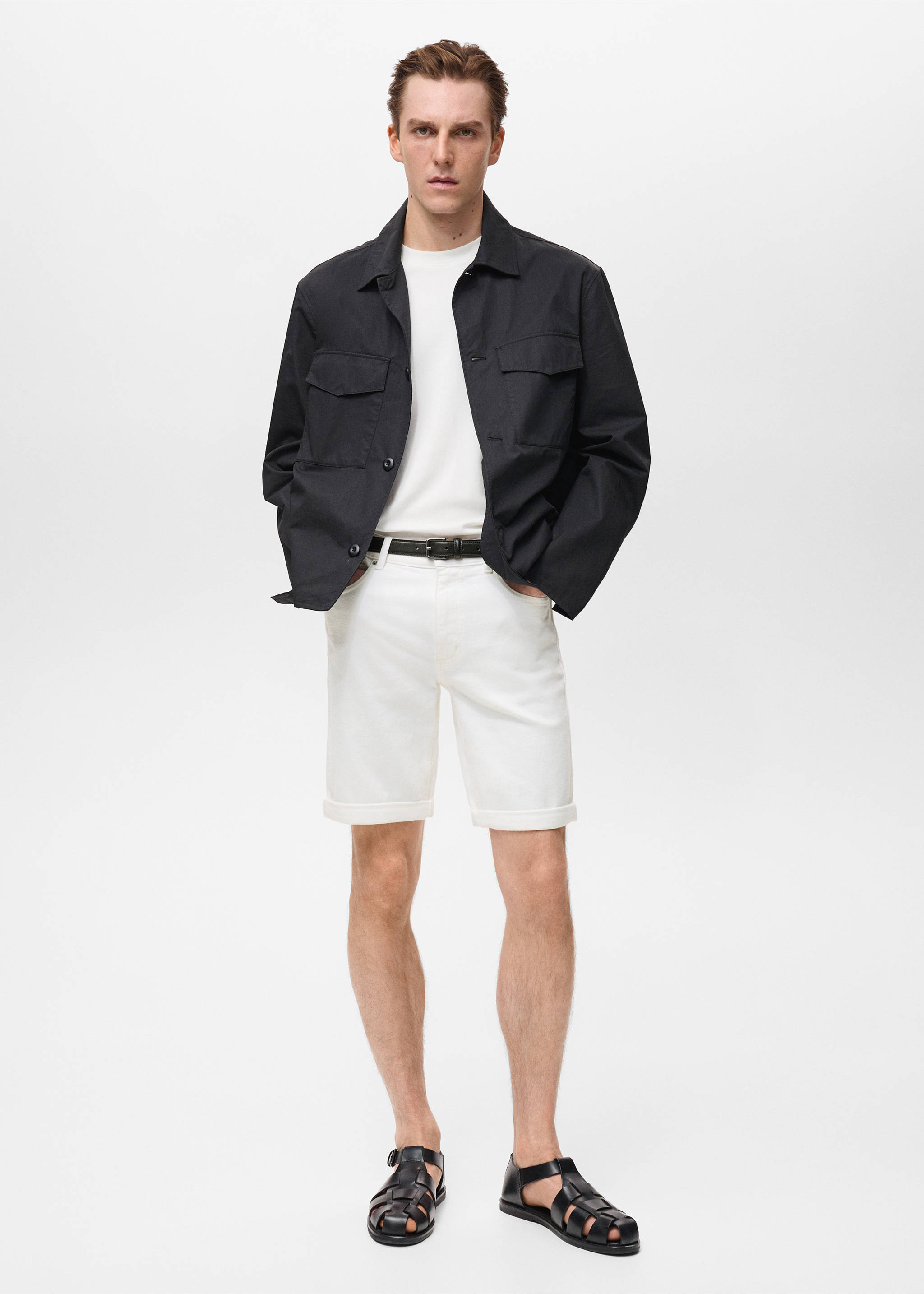 Slim-fit denim bermuda shorts - General plane, Off White. Ref: 17021224-00.