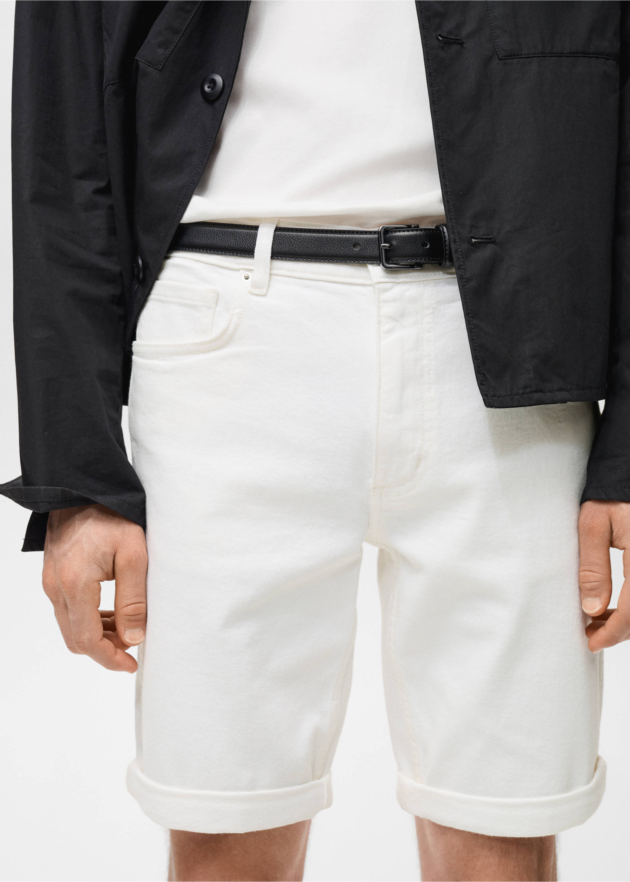 Slim-fit denim bermuda shorts - Details of the article 1, Off White. Ref: 17021224-00.