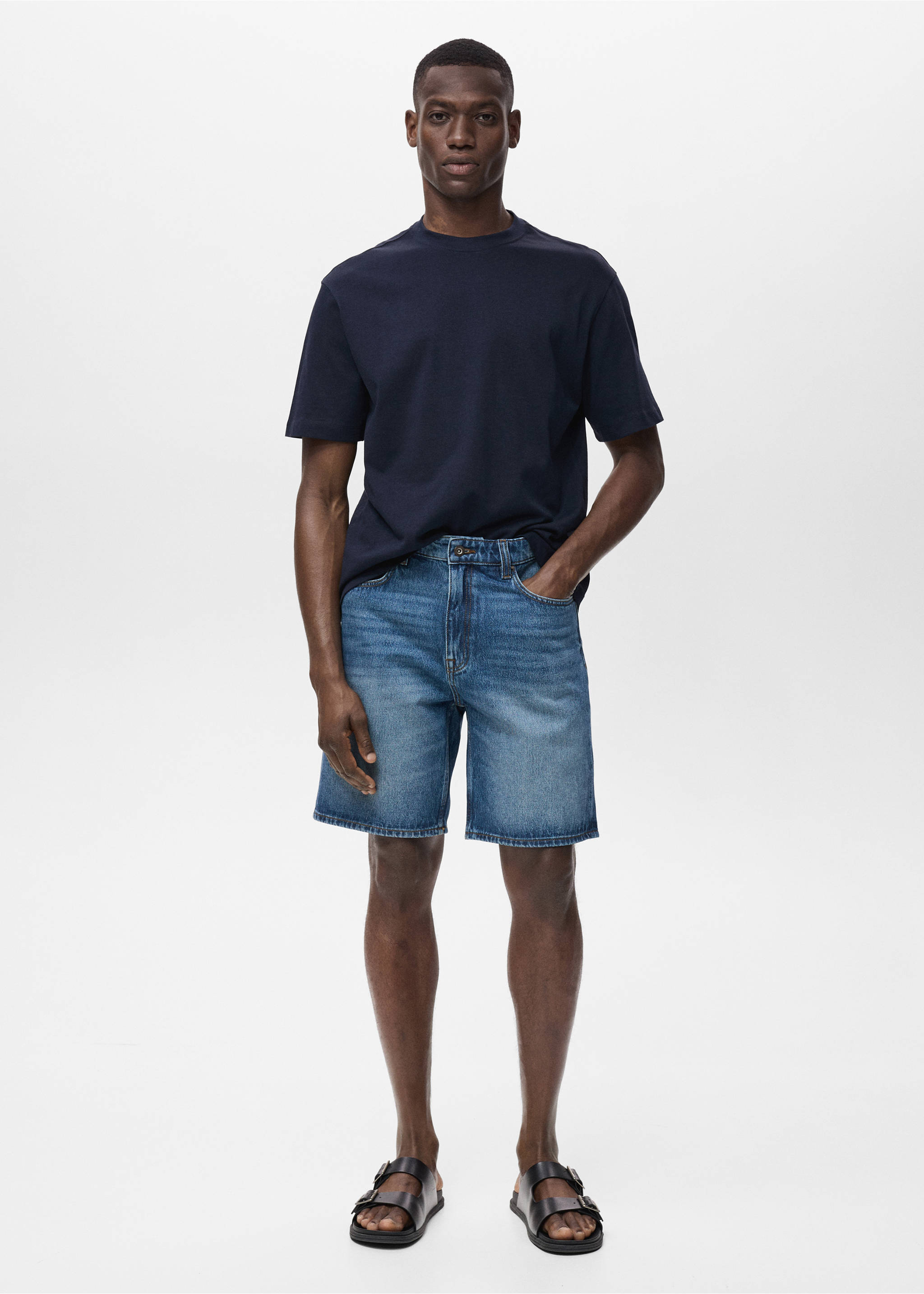 Regular-fit denim shorts - General plane, Dark Blue. Ref: 17021227-00.