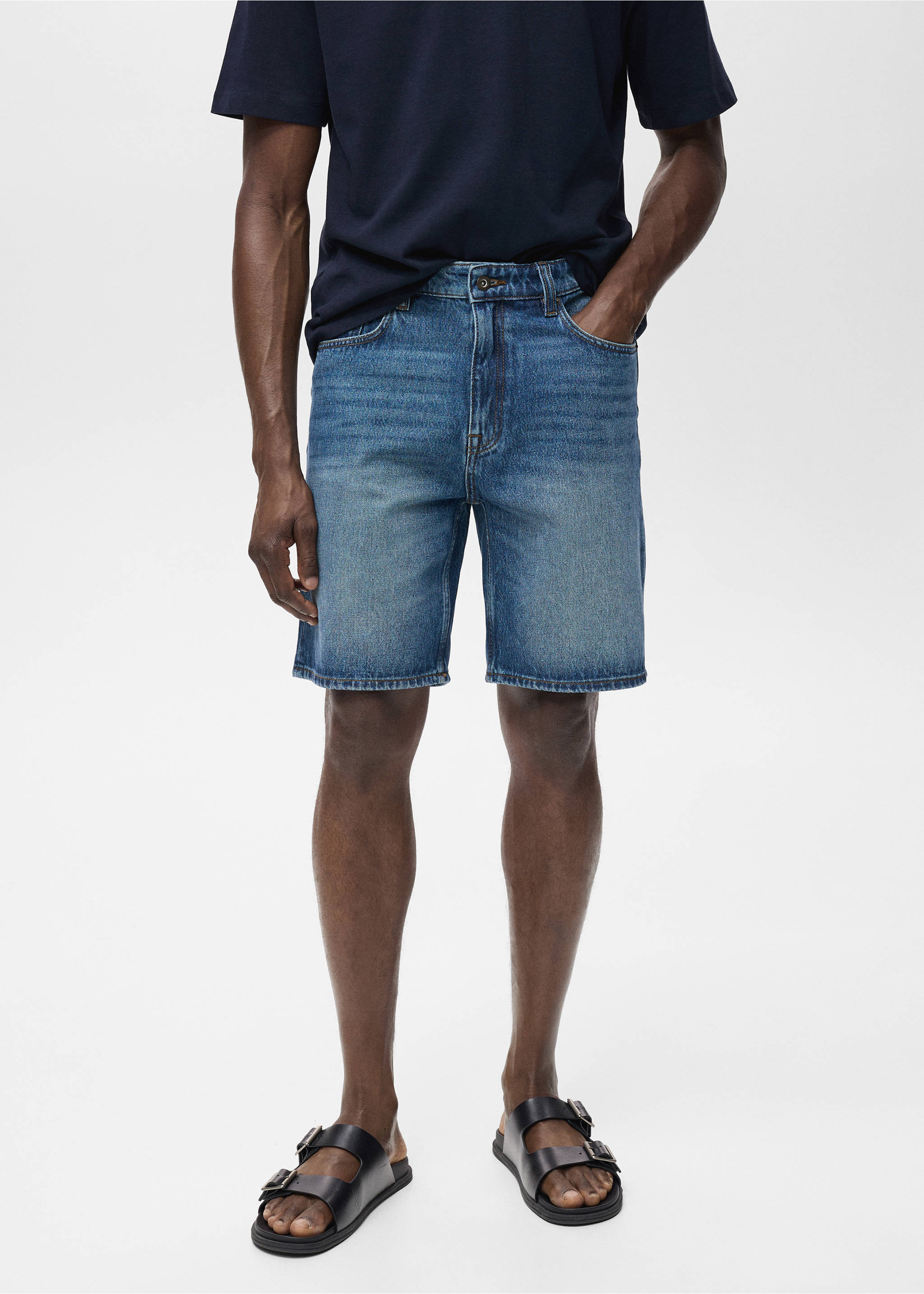 Regular-fit denim shorts - Medium plane, Dark Blue. Ref: 17021227-00.
