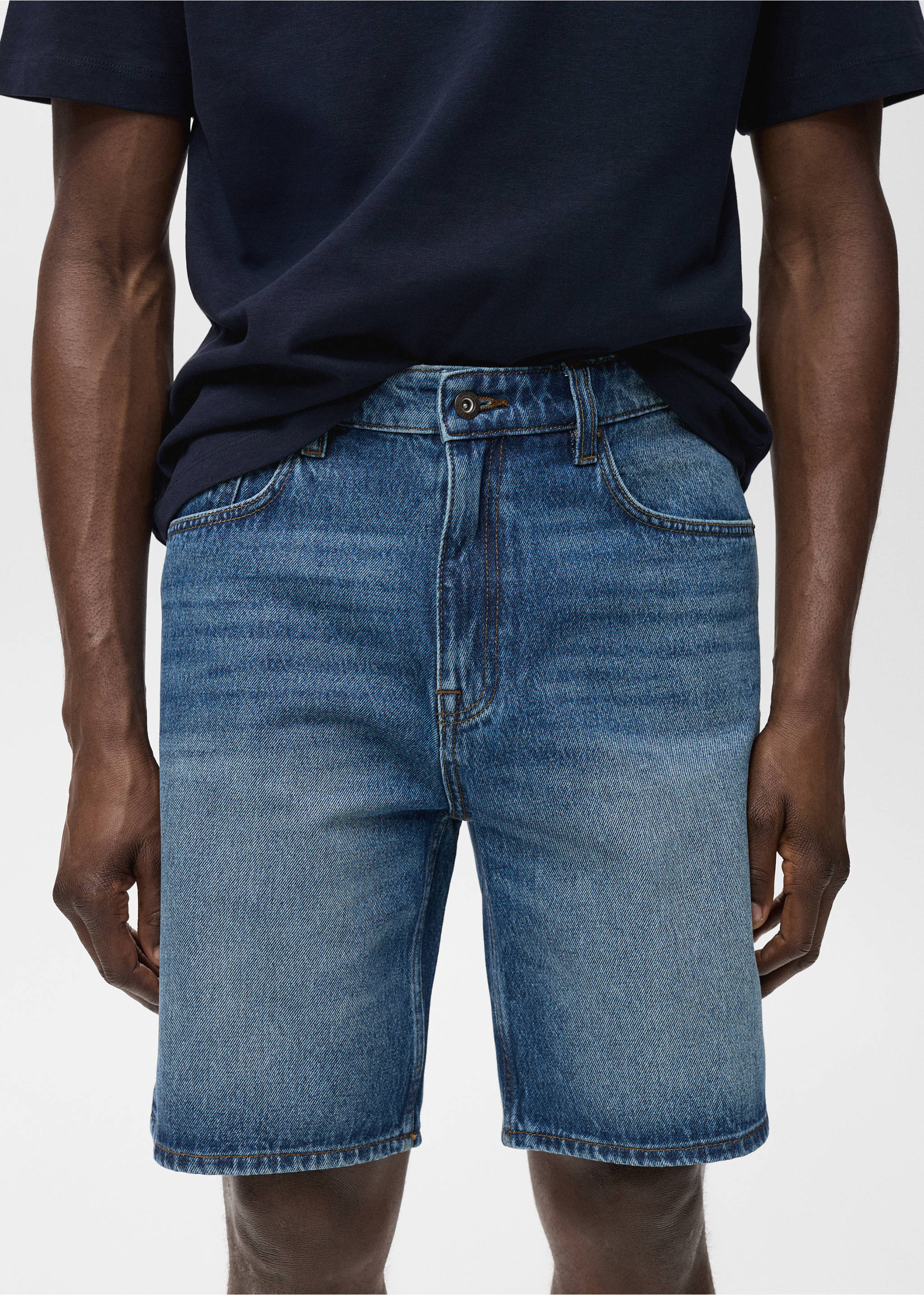 Regular-fit denim shorts - Details of the article 1, Dark Blue. Ref: 17021227-00.