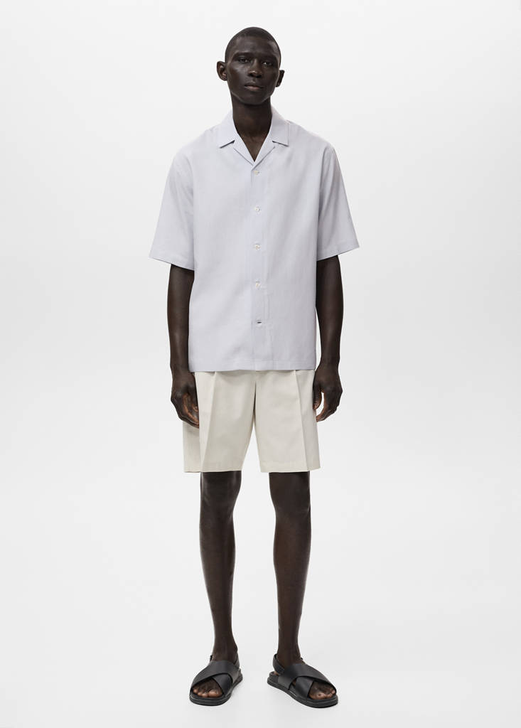 MANGO MAN - Chemise Lyocell lin bowling bleu ciel - S