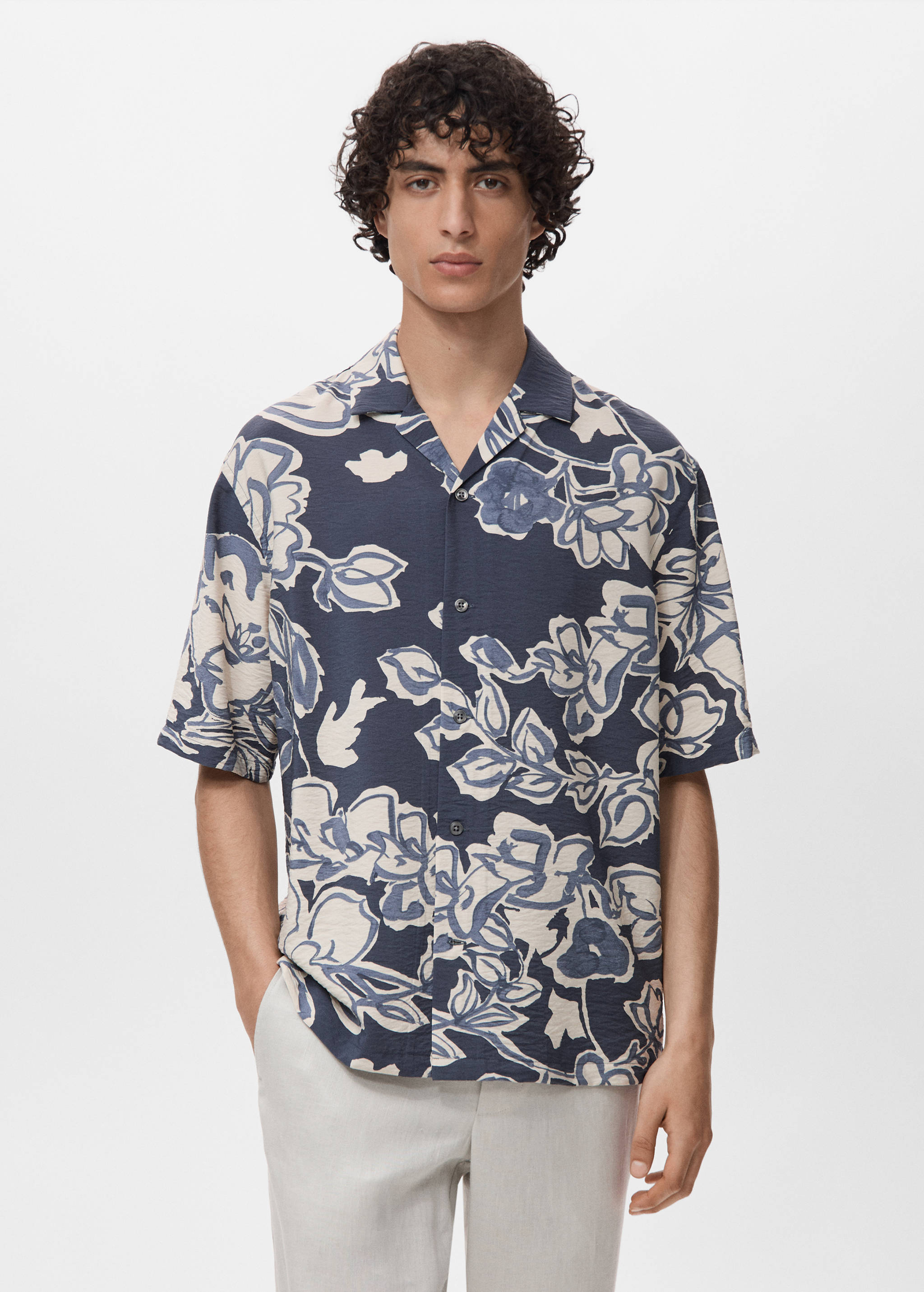 Creased-effect floral shirt - Medium plane