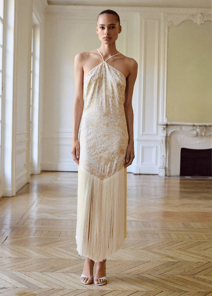 MANGO - Robe brodée de fleurs avec détails à franges écru - S