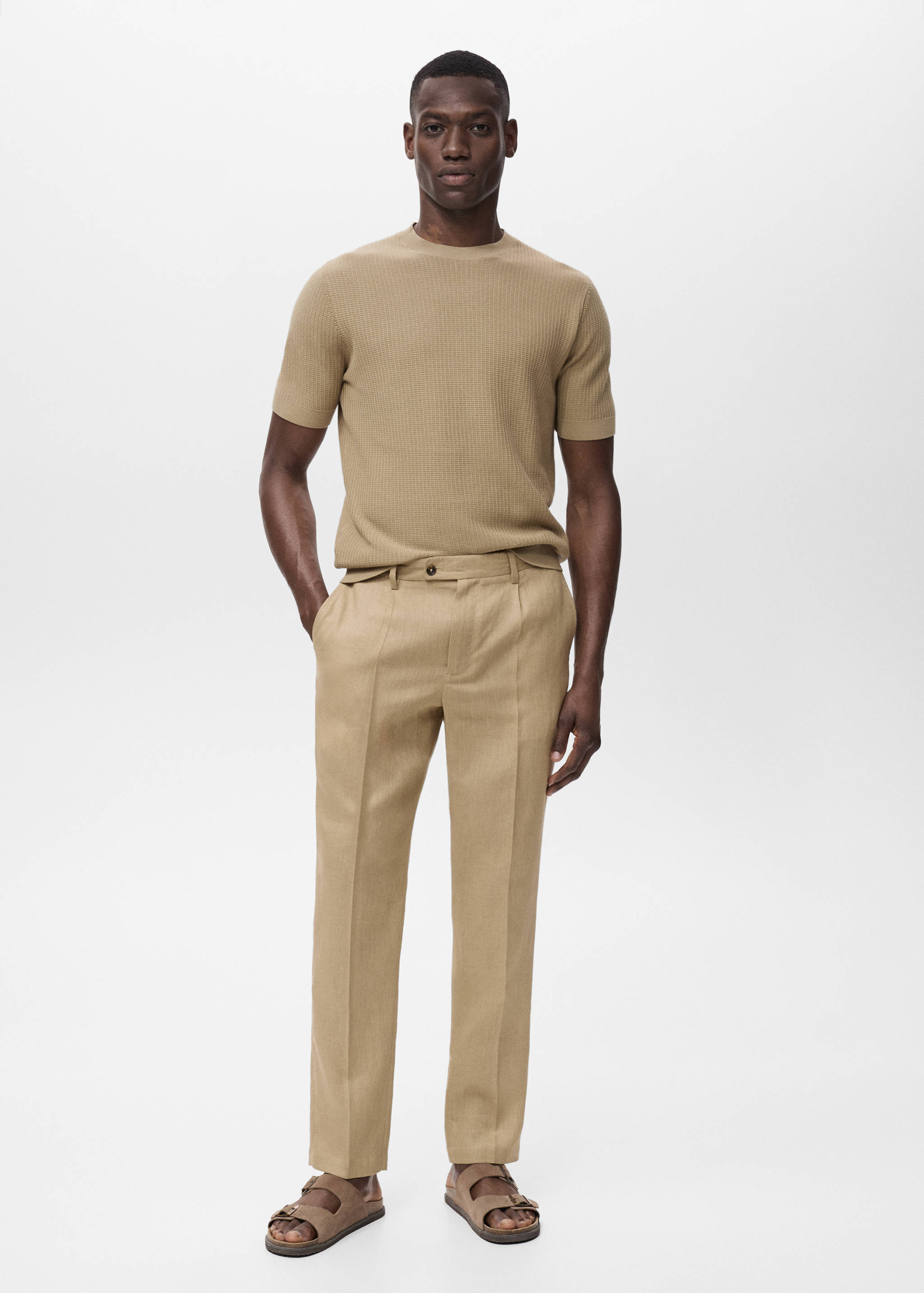 Slim-fit 100% linen pants - General plane