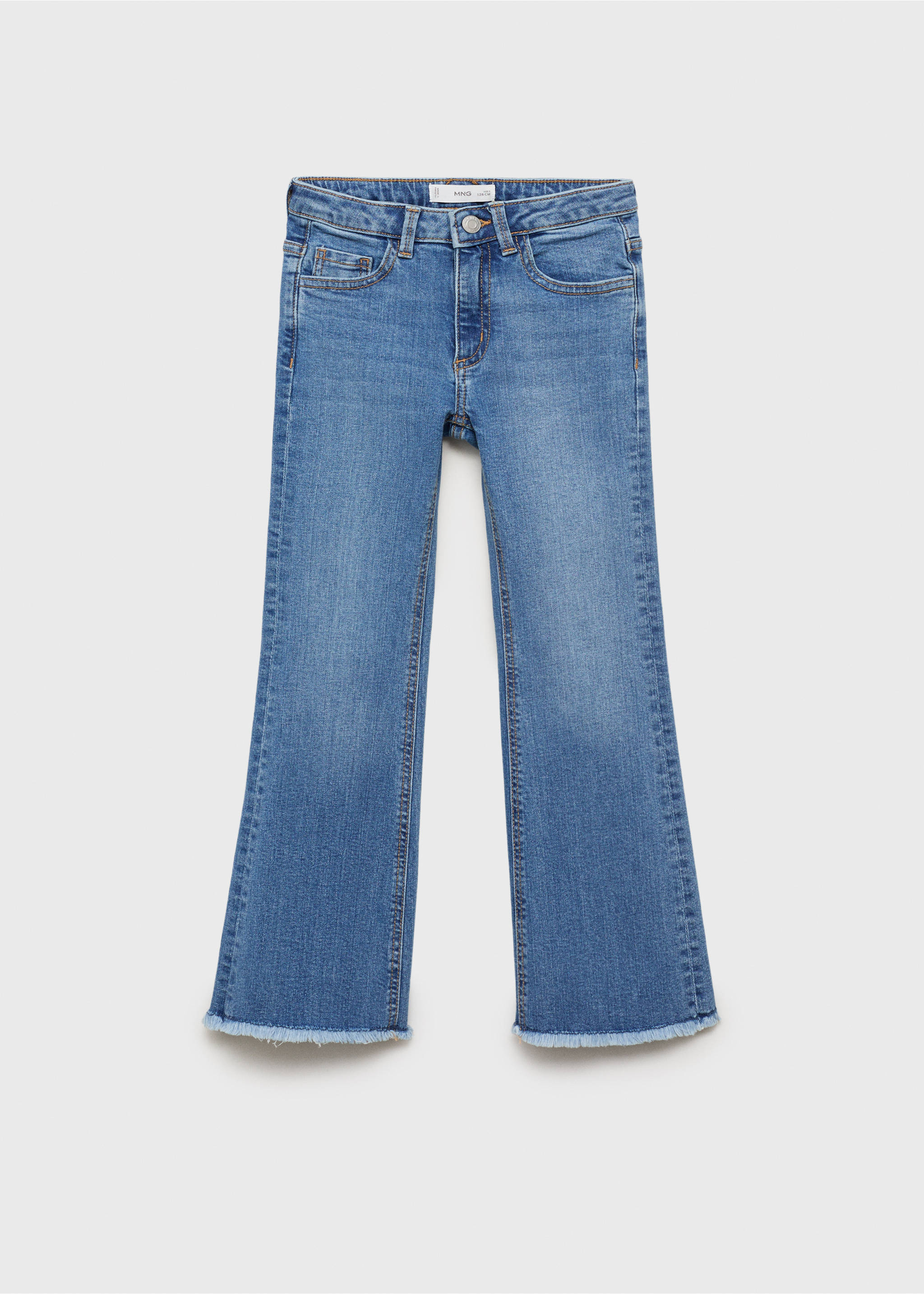 Jean flare ourlet effiloché - Article sans modèle, Bleu moyen. Ref: 17021243-00.