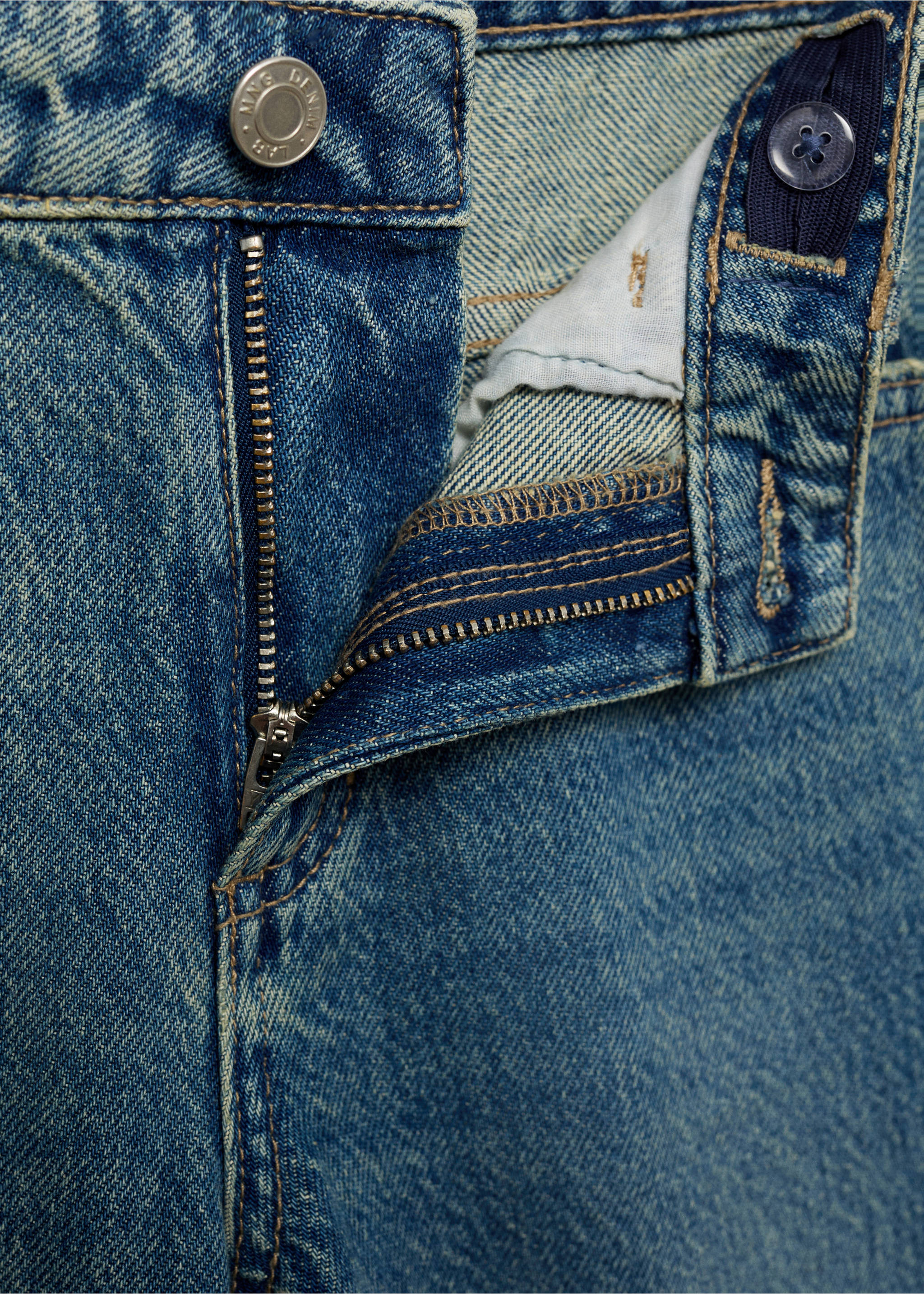 Jean wideleg à revers - Détail de l'article 8, Bleu moyen vintage. Ref: 17021248-00.