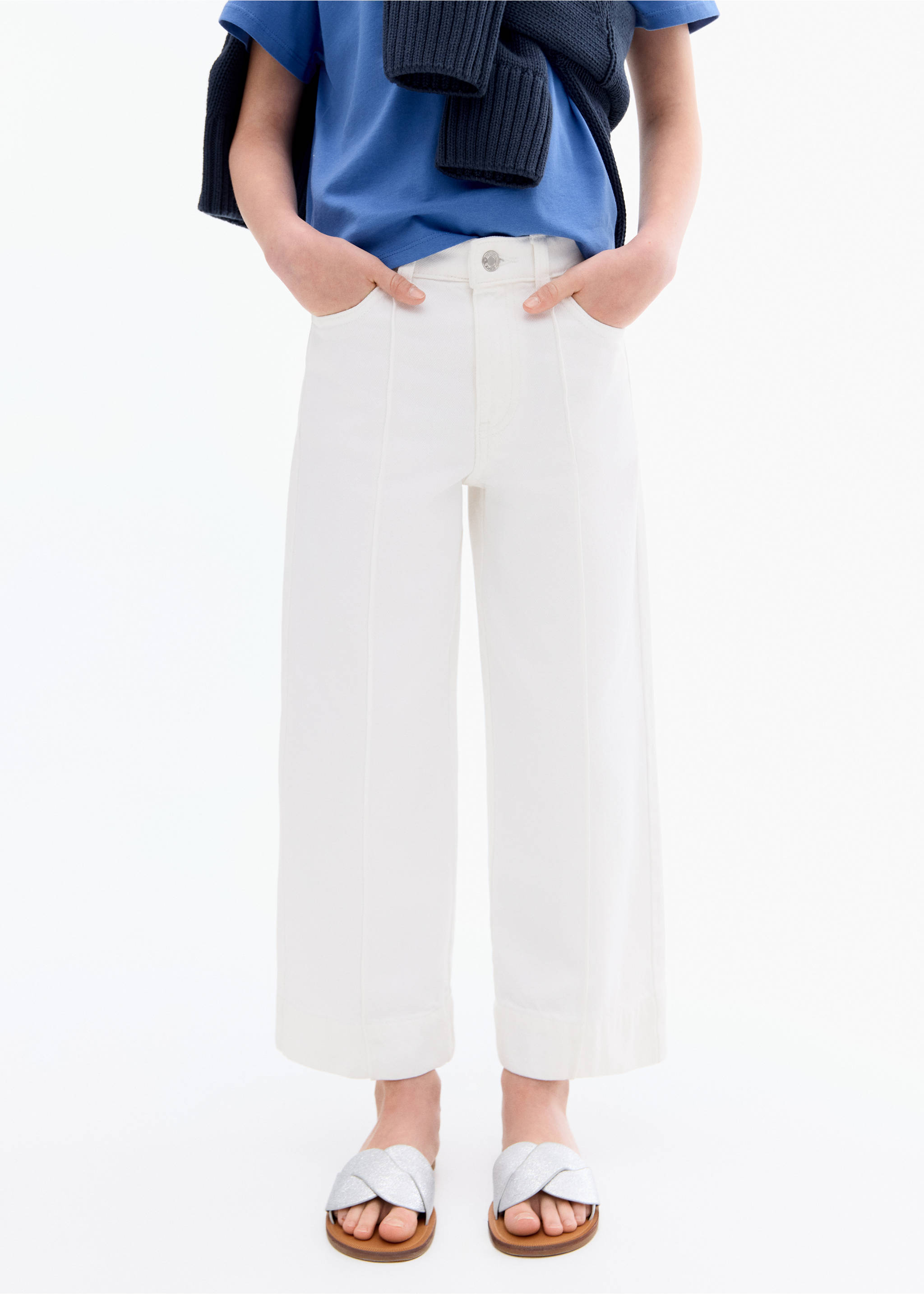 Jean style jupe-culotte détail couture - Détail de l'article 6, Blanc. Ref: 17021249-00.