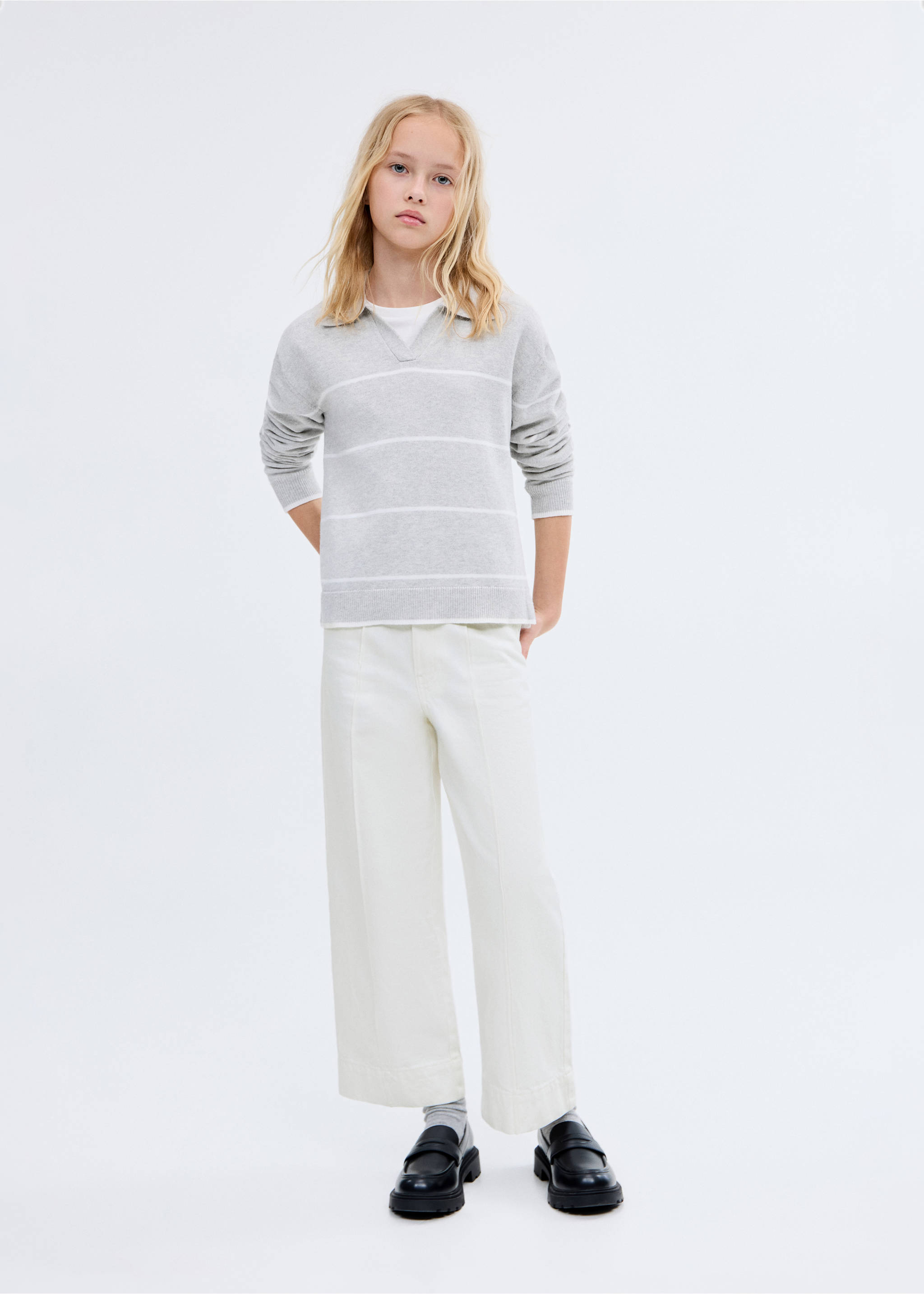 Jean style jupe-culotte détail couture - Détail de l'article 2, Blanc. Ref: 17021249-00.