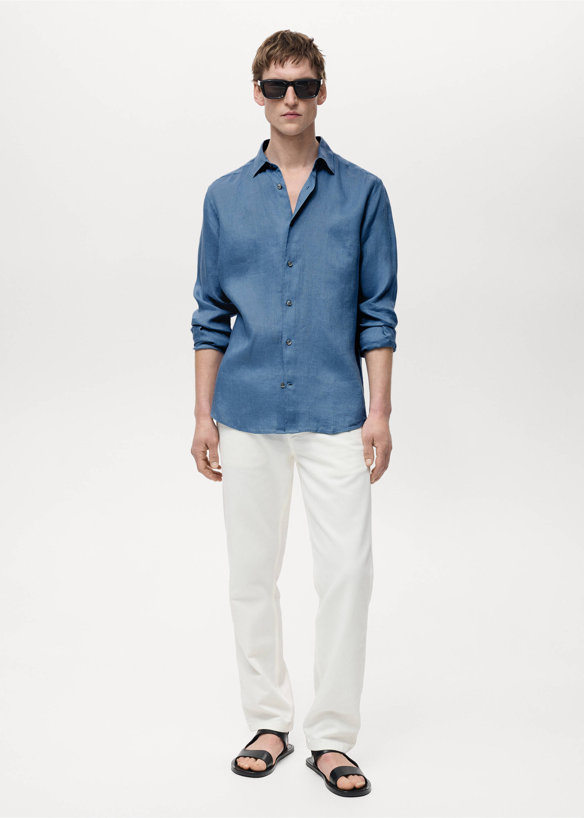Camisa 100% lino regular fit - Plano general, Azul porcelana. Ref: 17021250-01.