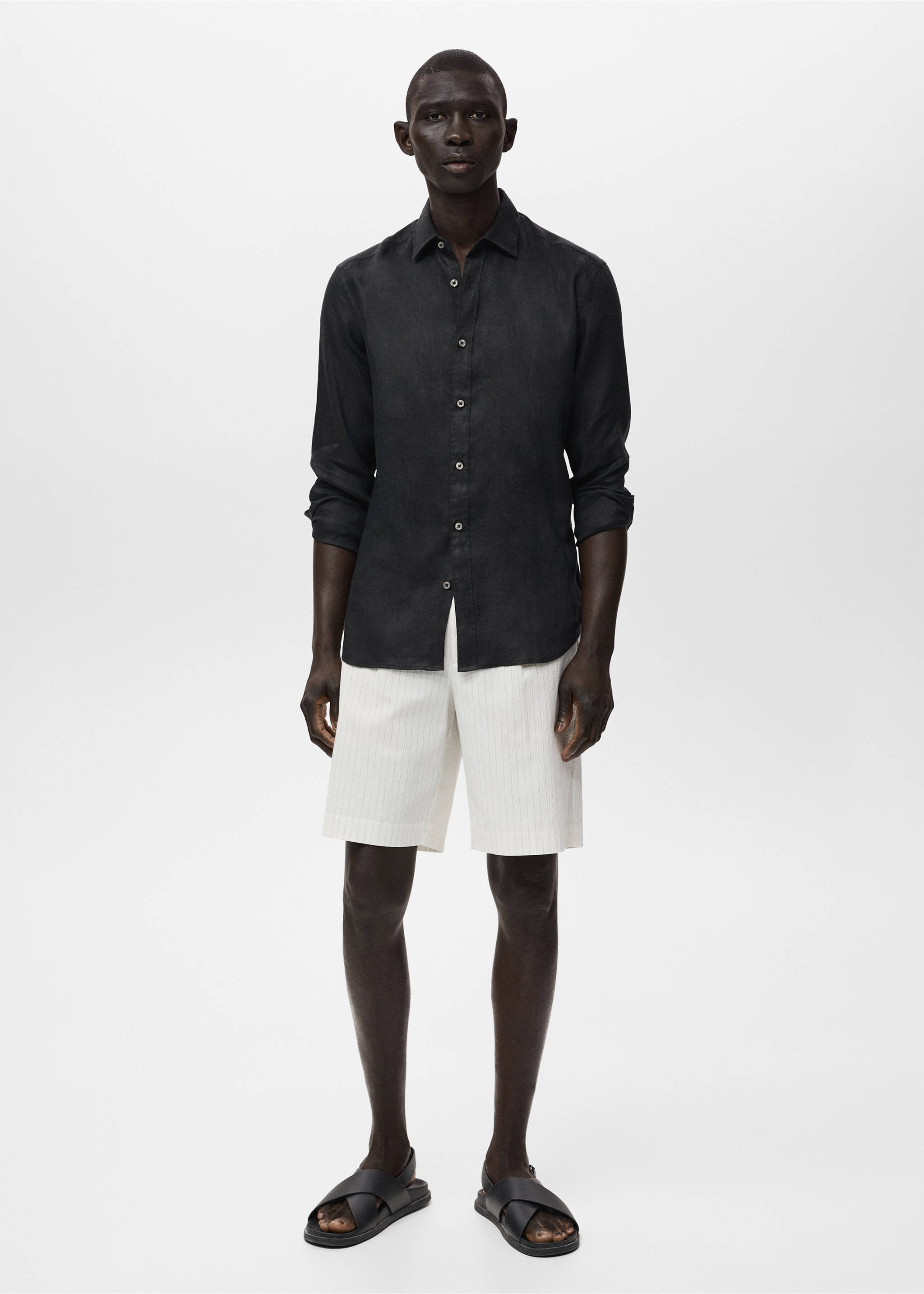 Camisa 100% lino regular fit - Plano general, Negro. Ref: 17021250-00.