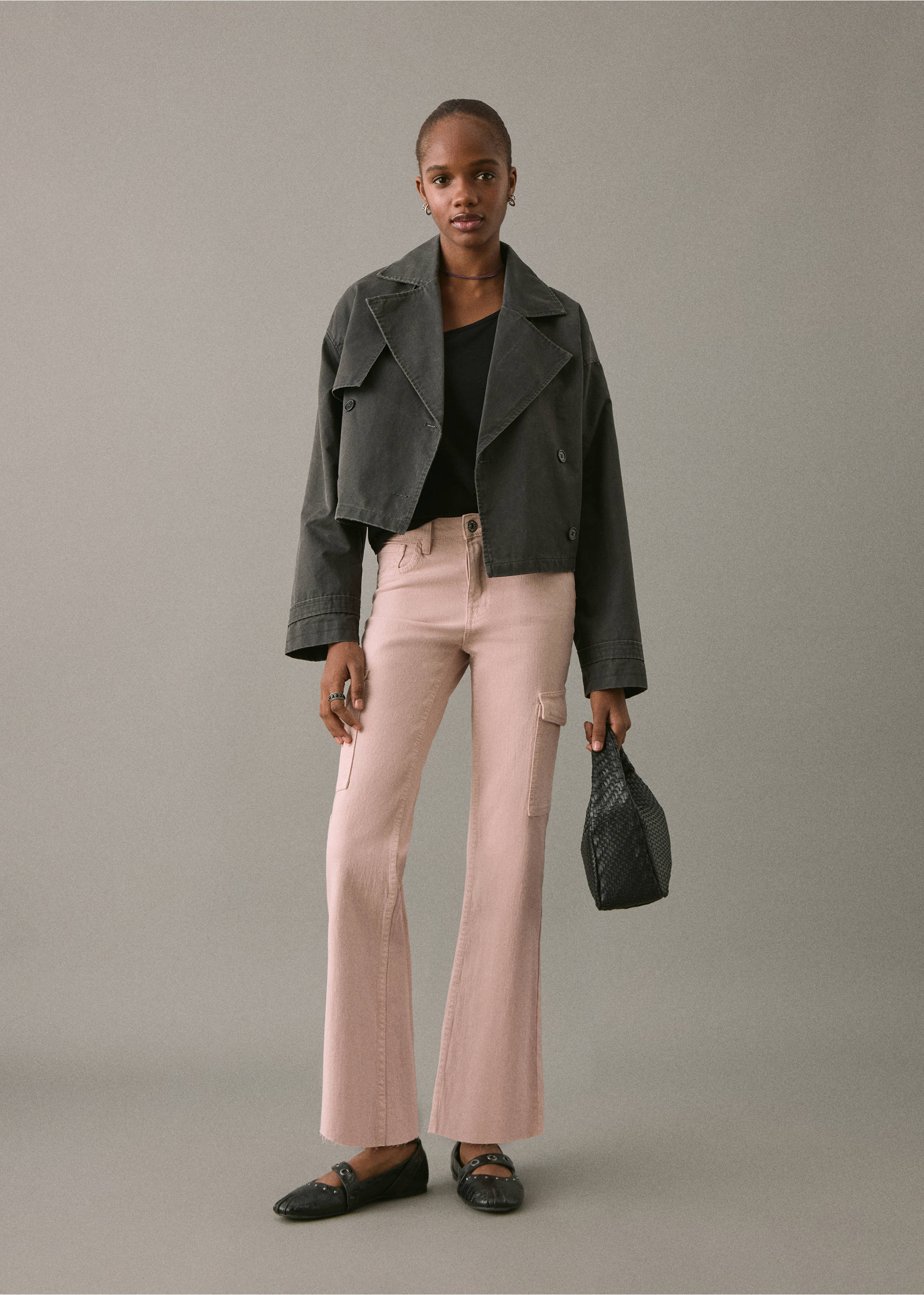Flared cargo jeans - General plane, Pastel Pink. Ref: 17021253-00.