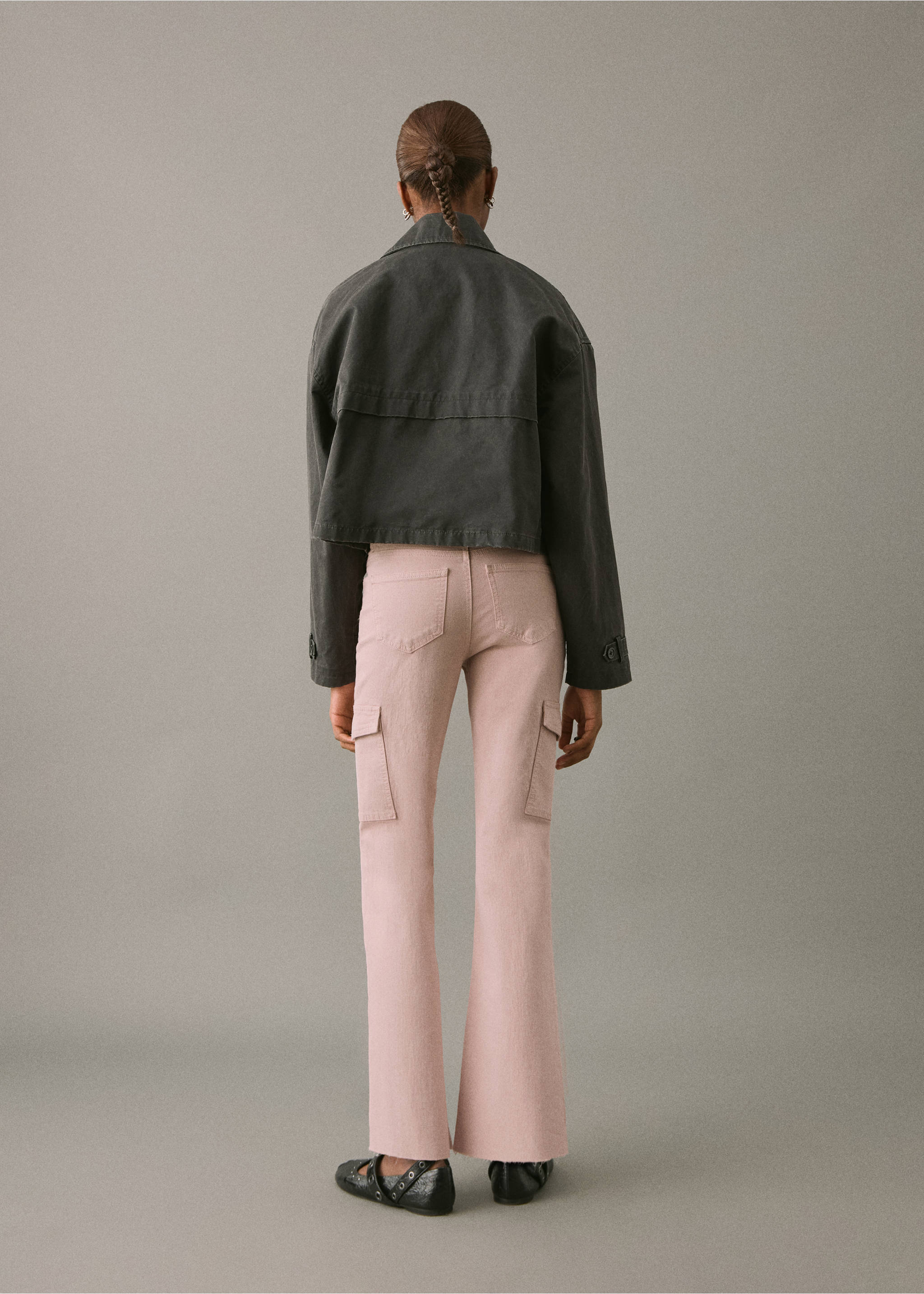 Flared cargo jeans - Reverse of the article, Pastel Pink. Ref: 17021253-00.