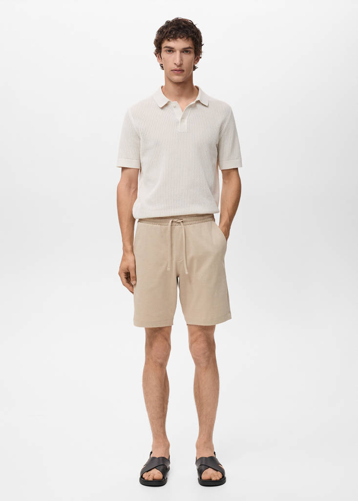 MANGO MAN - Bermuda 100 % coton cordon écru - XS