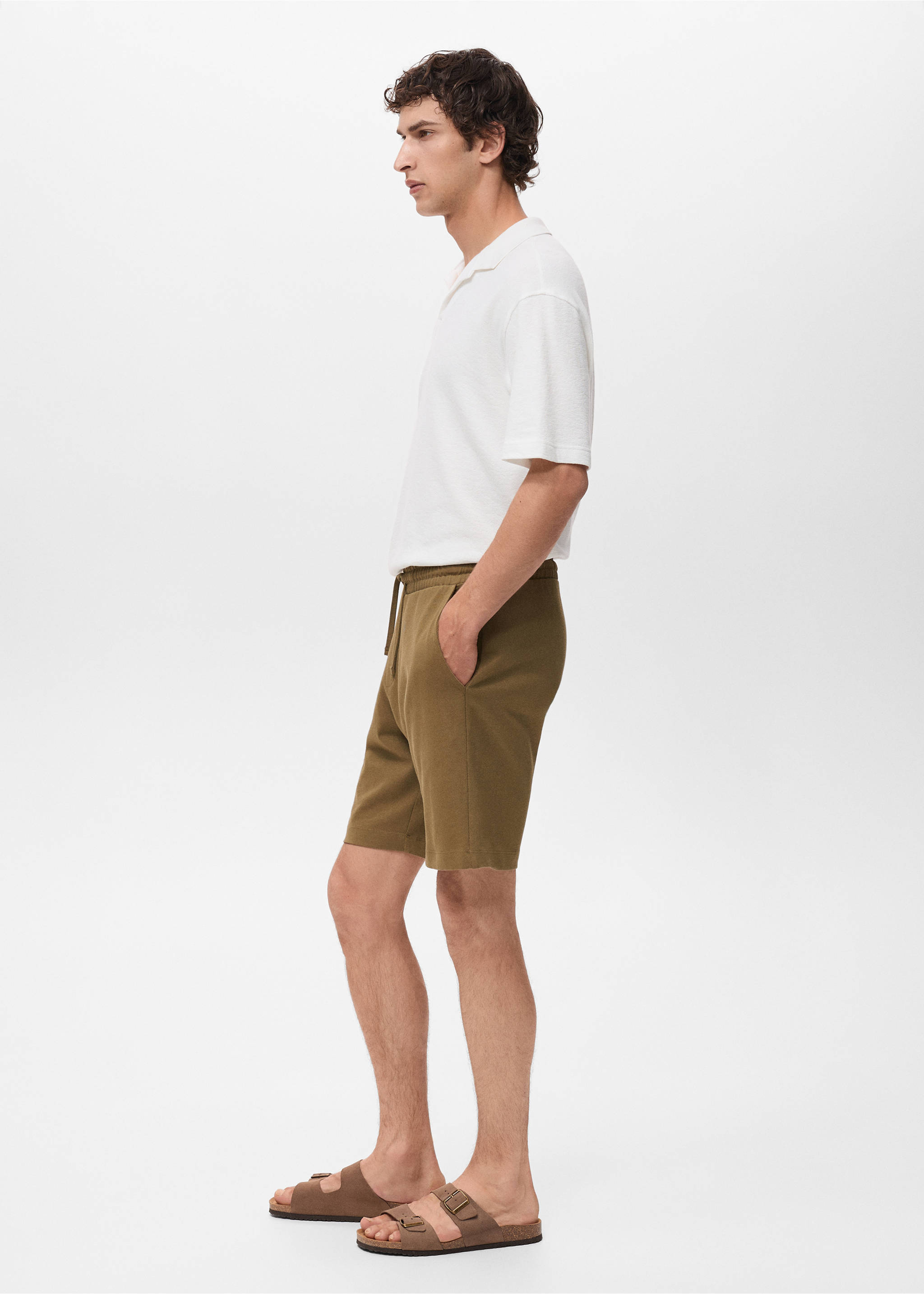 100% cotton bermuda shorts with drawstring - Details of the article 2, Khaki. Ref: 17021261-00.
