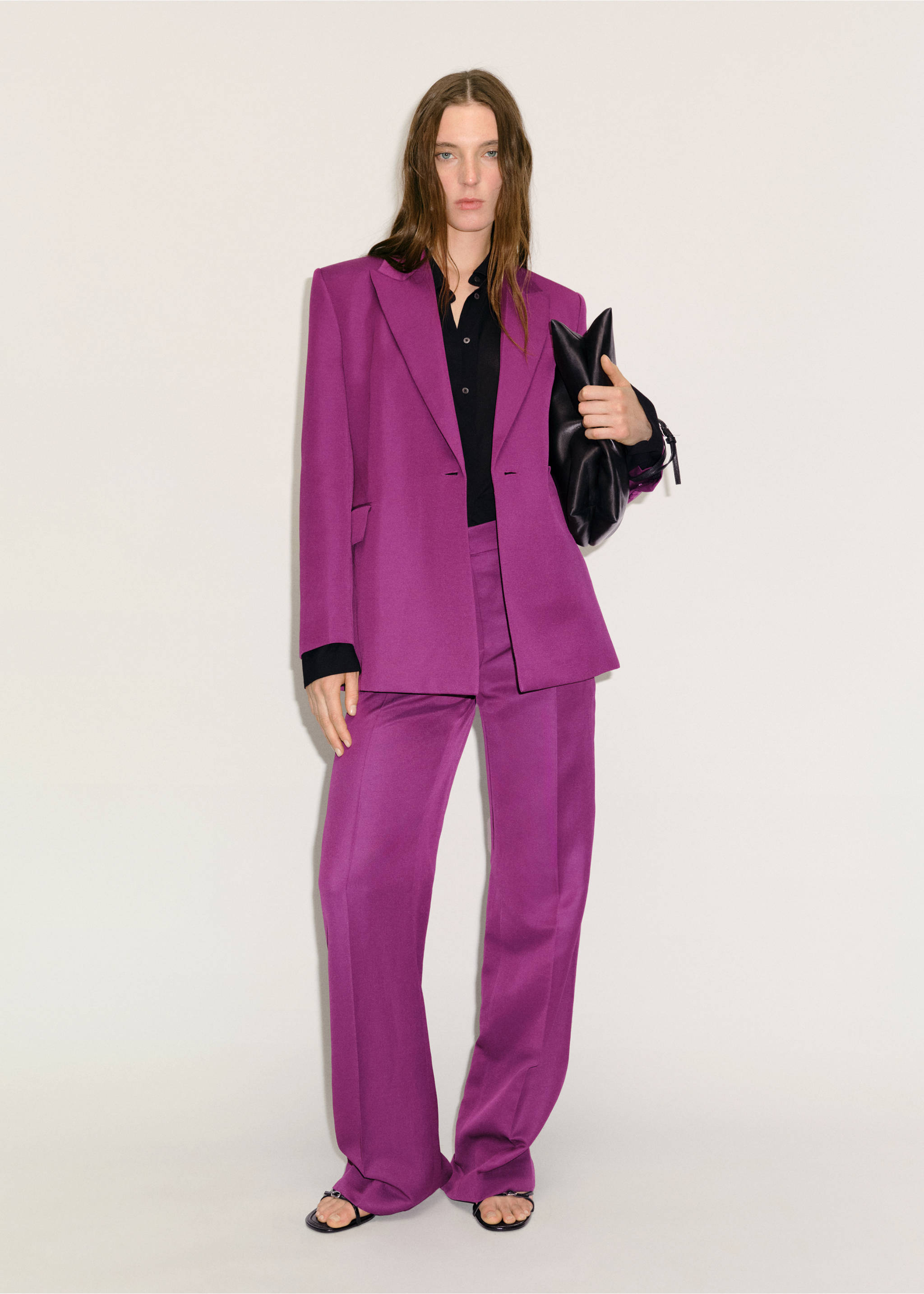 Pantalon de costume droit lin mélangé - Plan général, Fuchsia. Ref: 17021267-00.