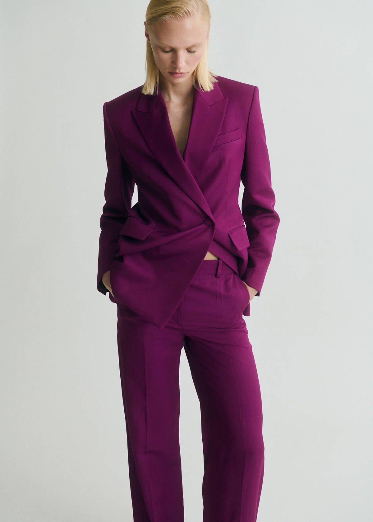 Straight-fit linen-blend suit trousers — Fuchsia