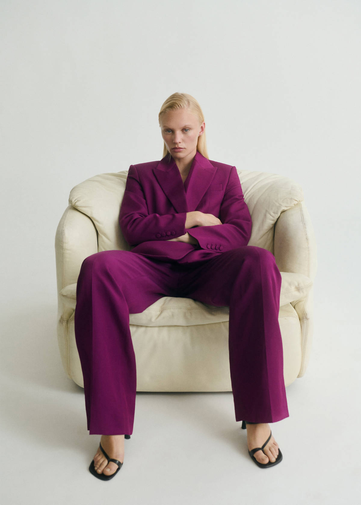 Straight-fit linen-blend suit trousers — Fuchsia