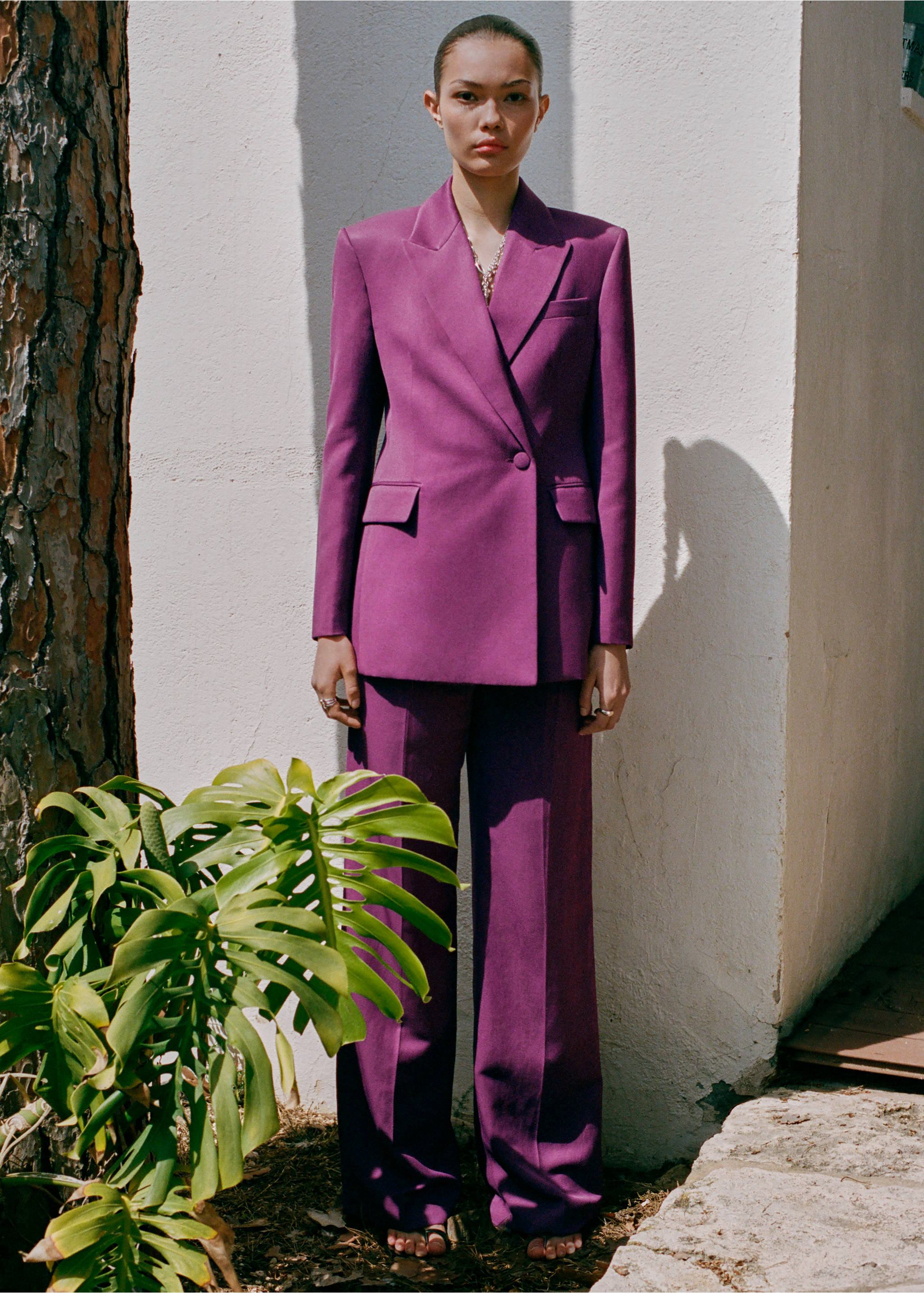 Pantalon de costume droit lin mélangé - Détail de l'article 7, Fuchsia. Ref: 17021267-00.