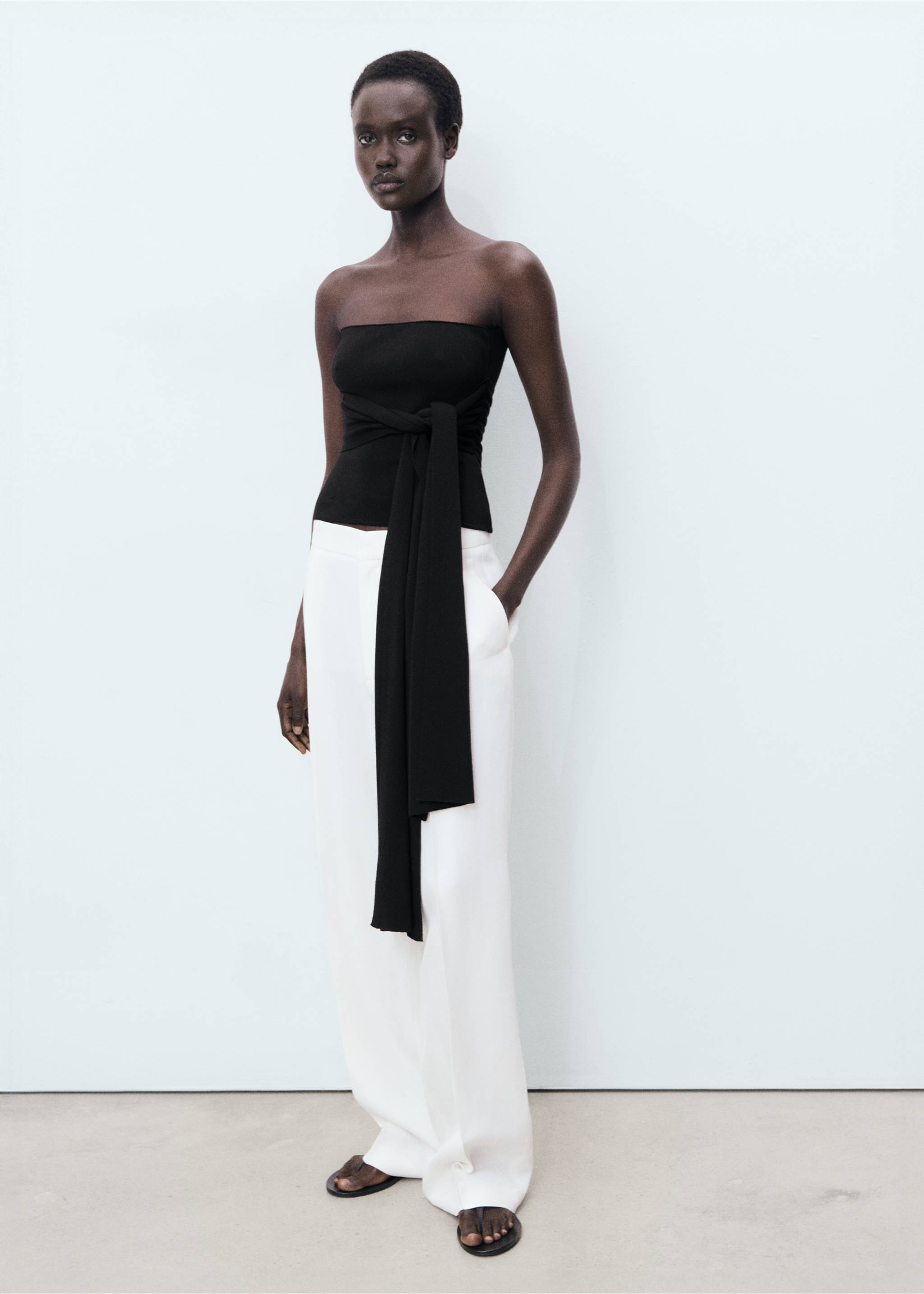 亚麻混纺百褶长裤 - null, 白色. Ref: 17021269-00.