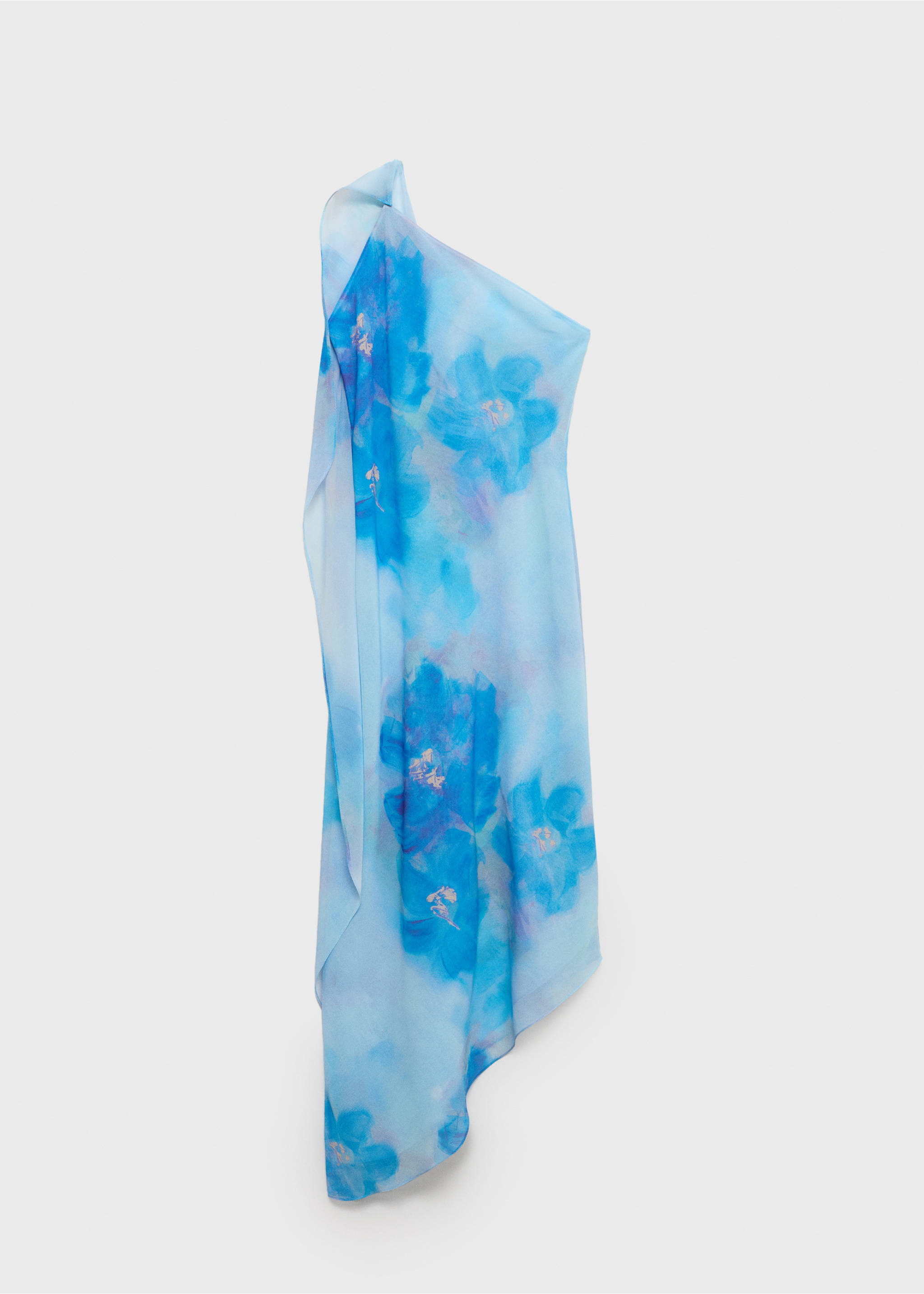 Асимметричное платье с цветочным принтом и фуляром - Изделие без модели, Синий. Ref: 17021271-00.