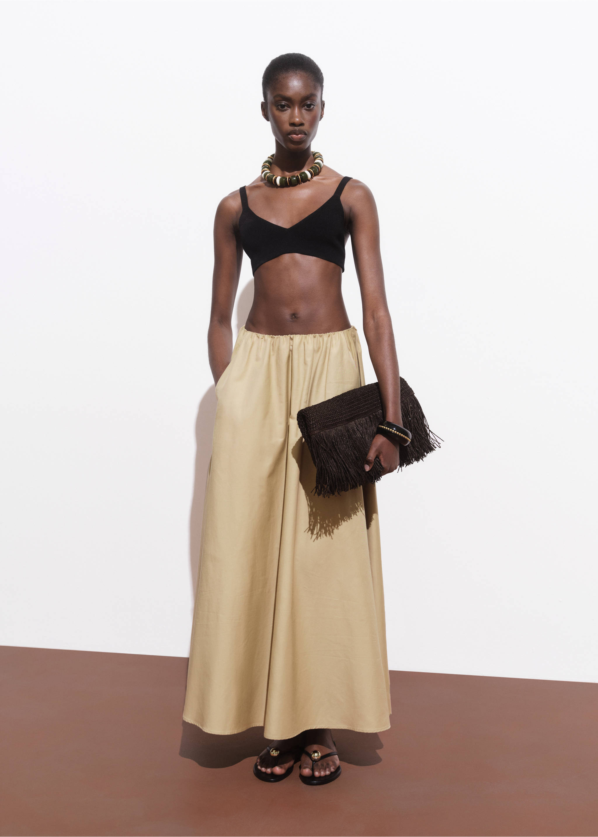 Jupe coton évasée - Plan général, Beige. Ref: 17021275-00.